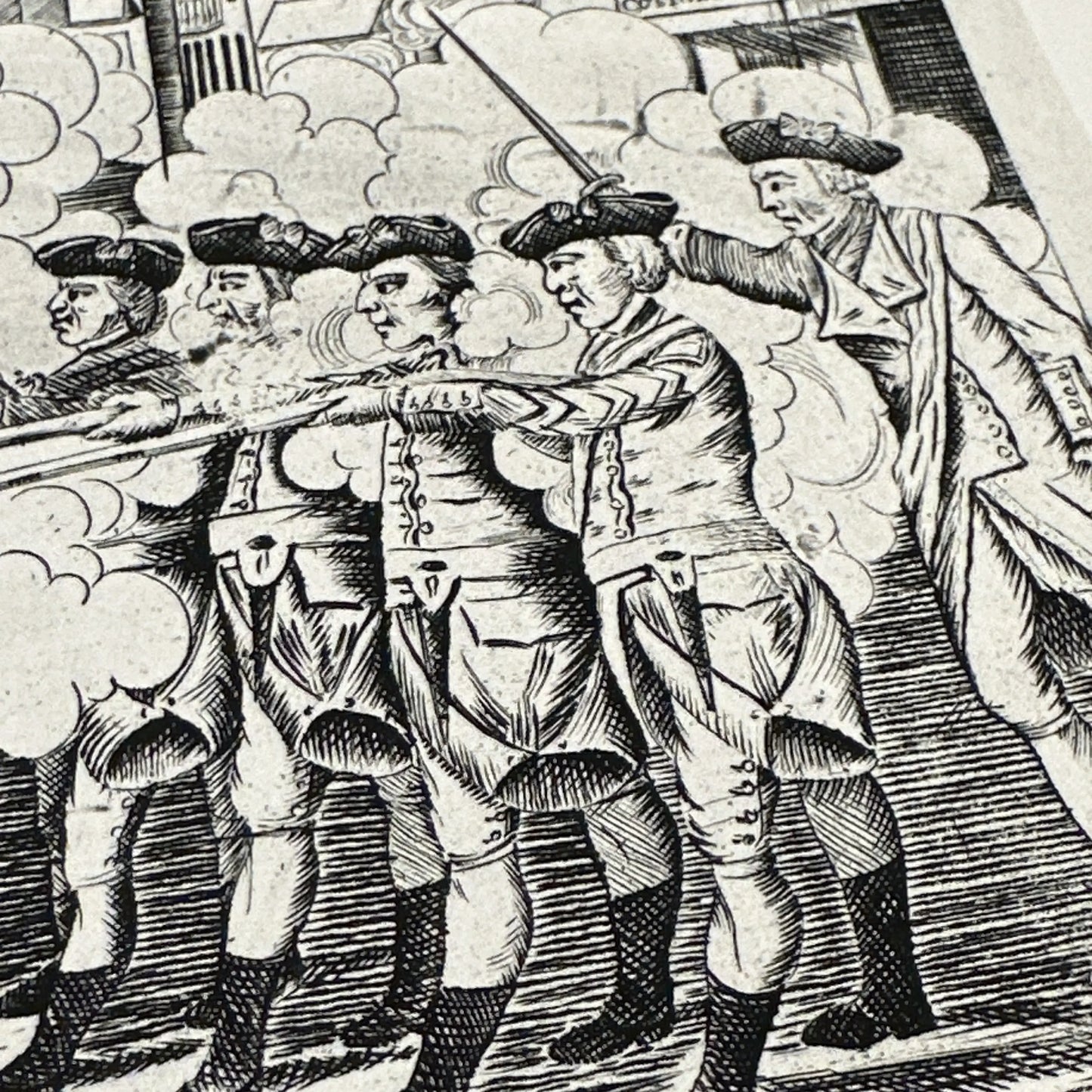 Boston Massacre print made from Revere's original plate — Framed