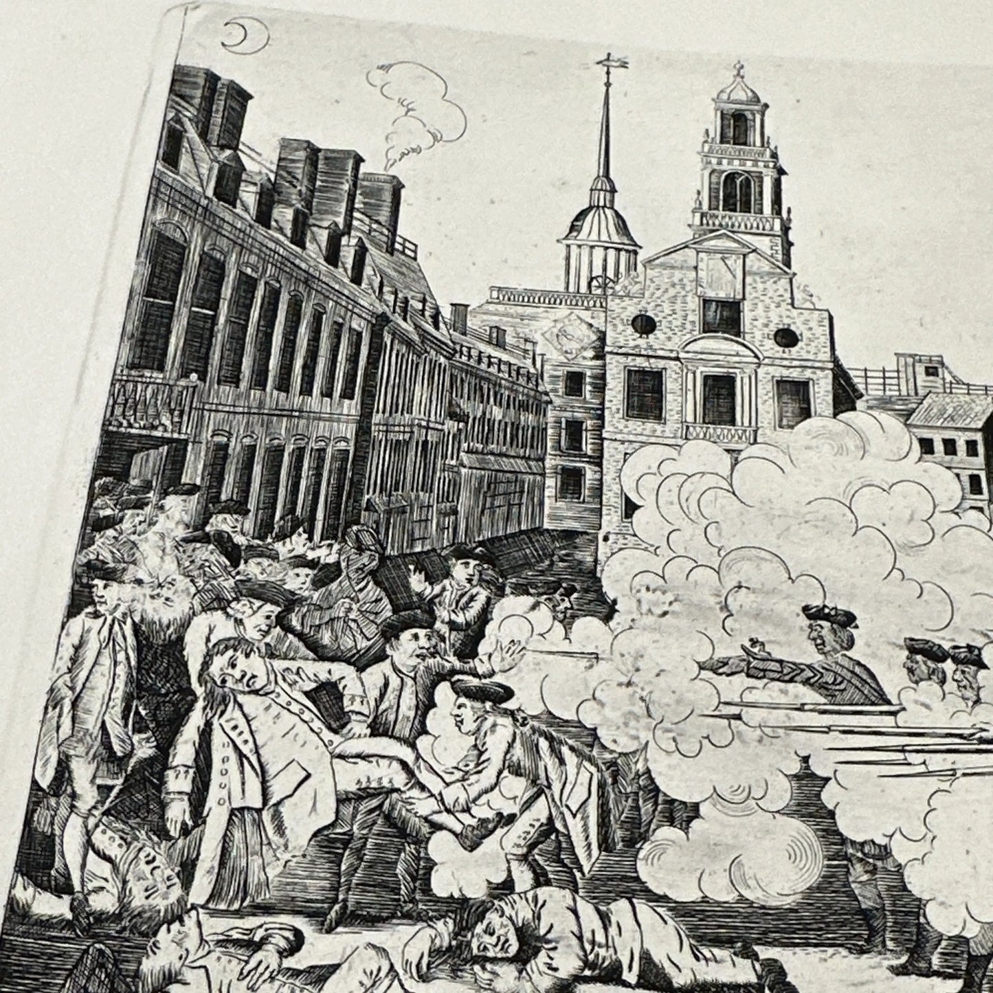 Boston Massacre print made from Revere's original plate — Framed
