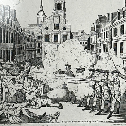 Revere’s Boston Massacre illustration struck from his original plate and hand colored