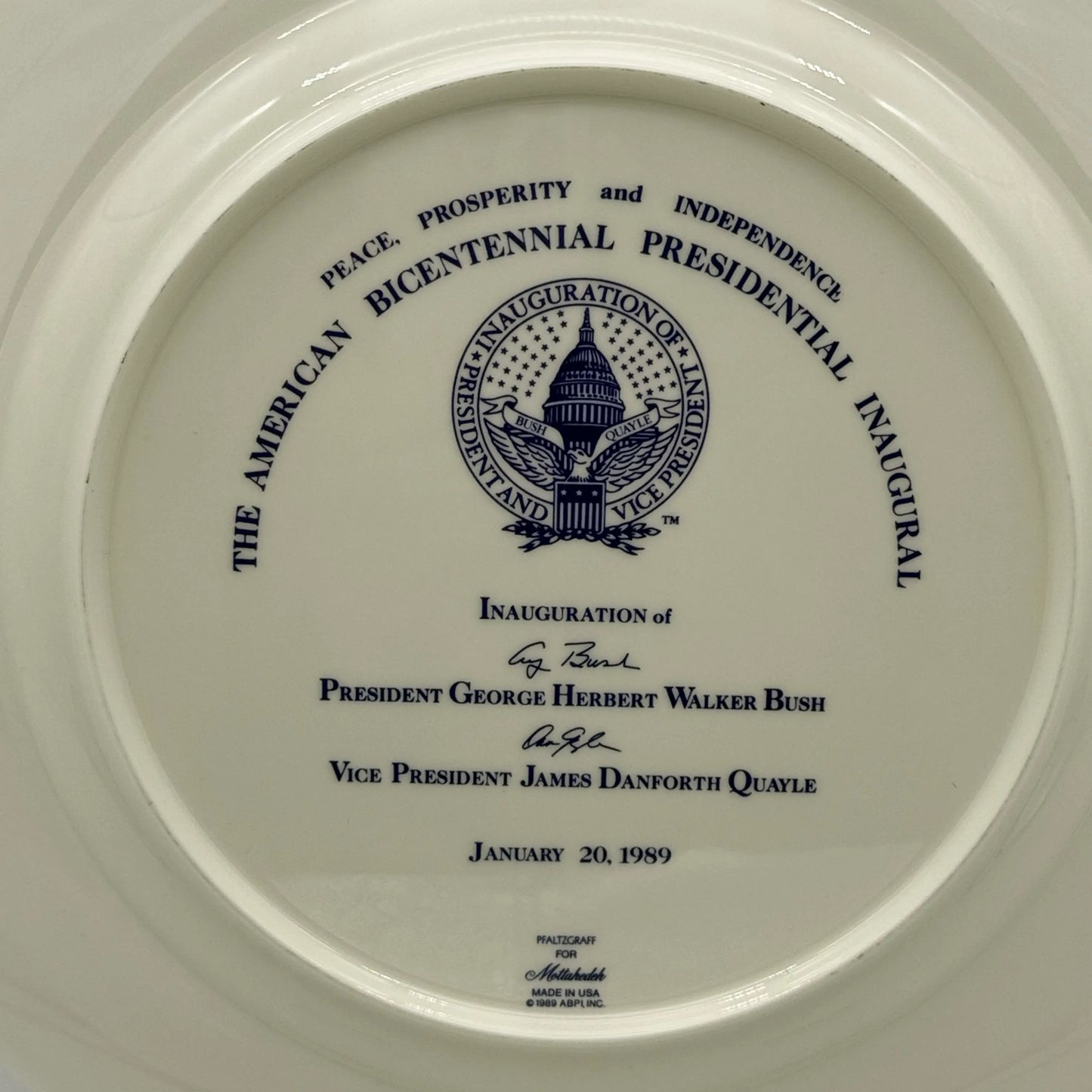 Bush-Quayle Inauguration Plate — January 20, 1980