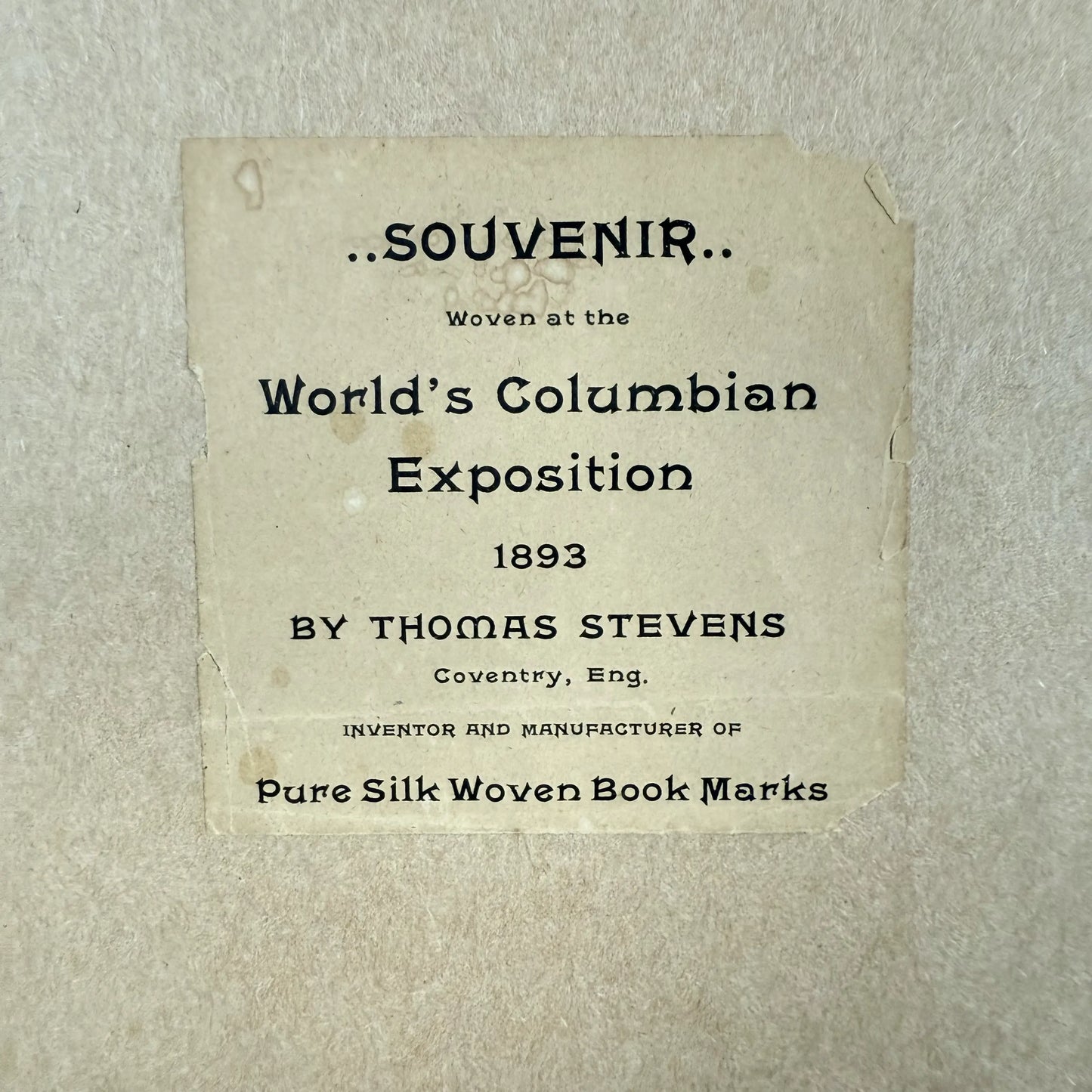 1893 World’s Columbian Exposition Silk Woven Bookmark — Framed