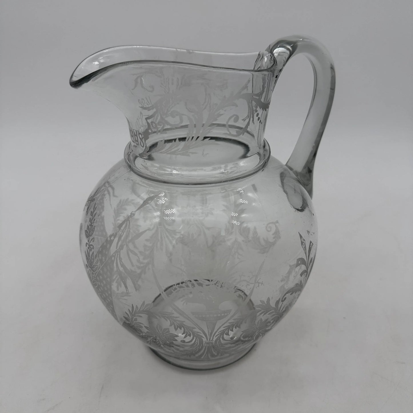 1892 Columbian Exposition Chicago World's Fair Large Etched Glass Pitcher with Christopher Columbus
