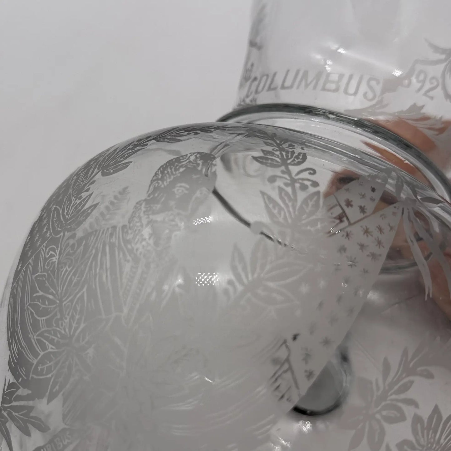 1892 Columbian Exposition Chicago World's Fair Large Etched Glass Pitcher with Christopher Columbus