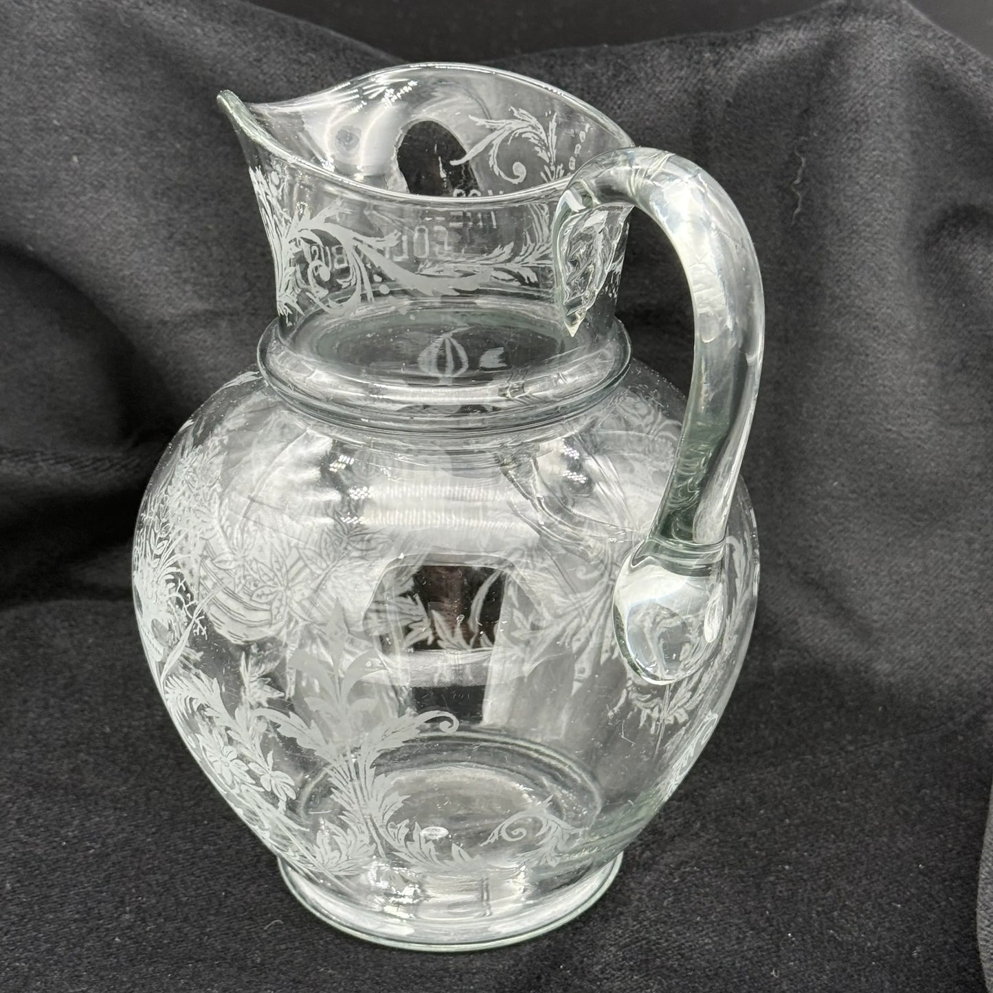 1892 Columbian Exposition Chicago World's Fair Large Etched Glass Pitcher with Christopher Columbus