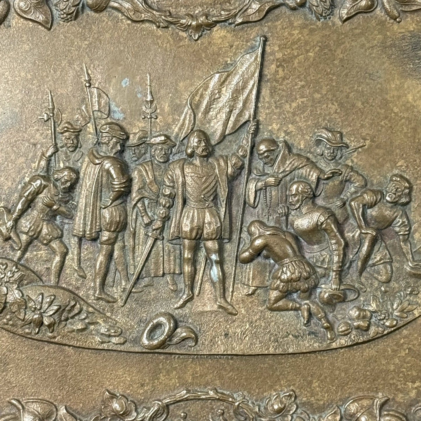 Landing of Columbus — Antique Bronze Plaque of John Vanderlyn's famous painting