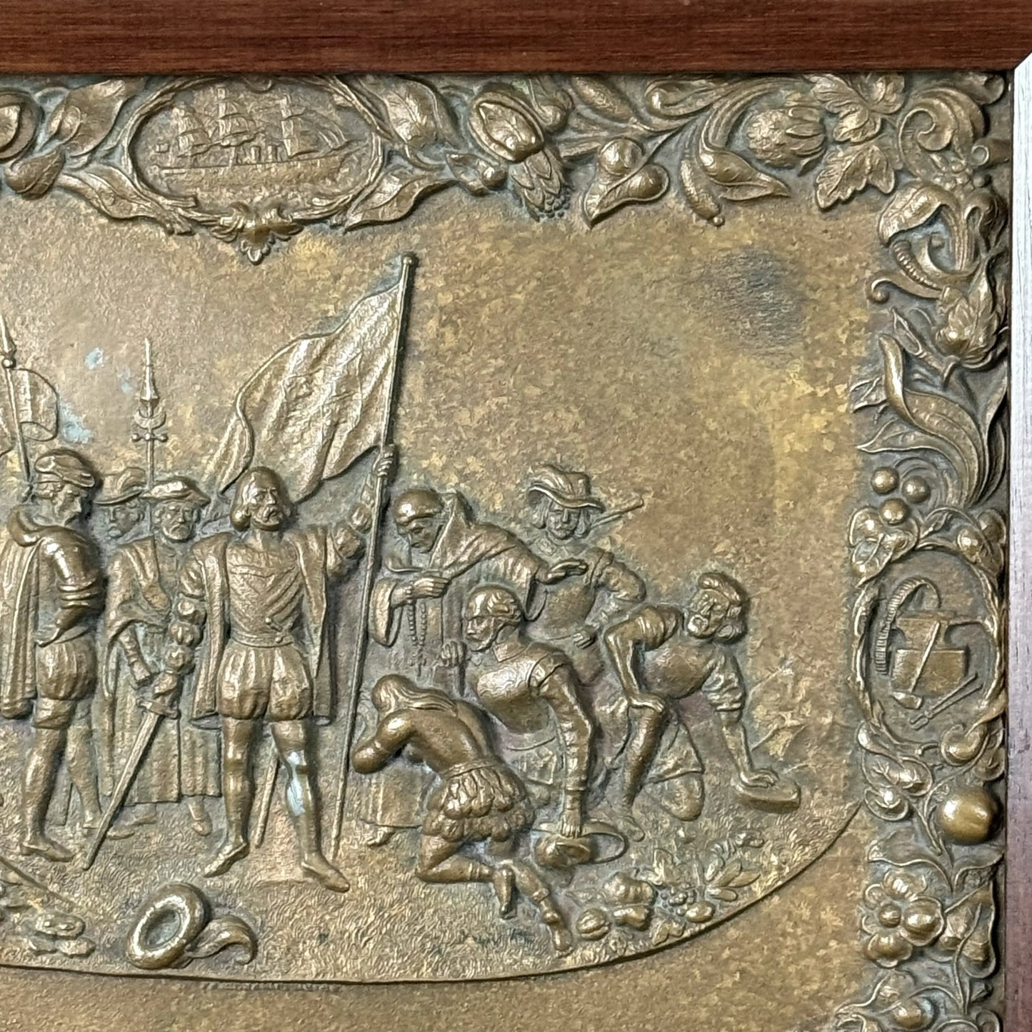 Landing of Columbus — Antique Bronze Plaque of John Vanderlyn's famous painting