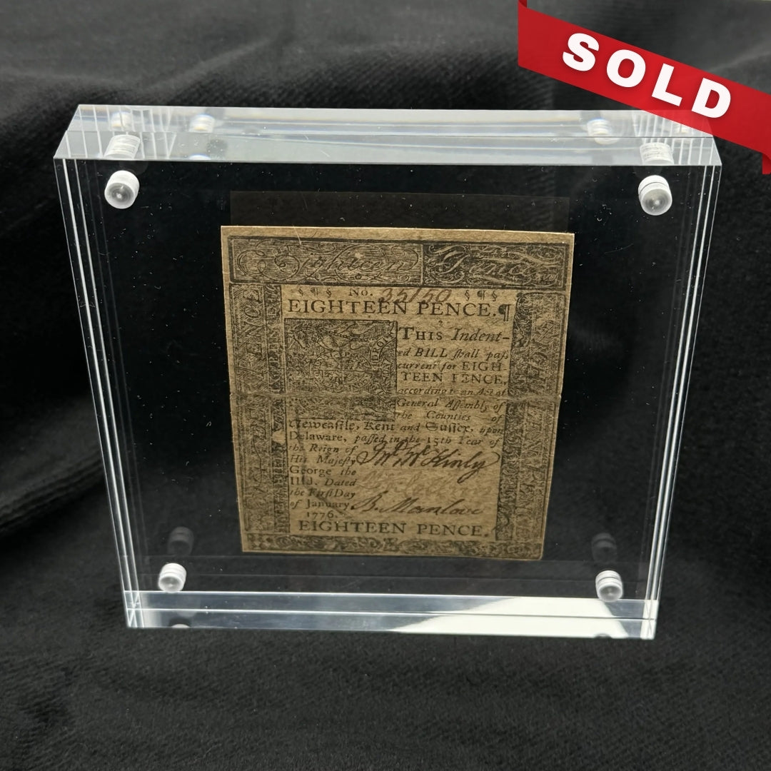 Colonial Currency — Delaware — January 1, 1776 — 18 pence