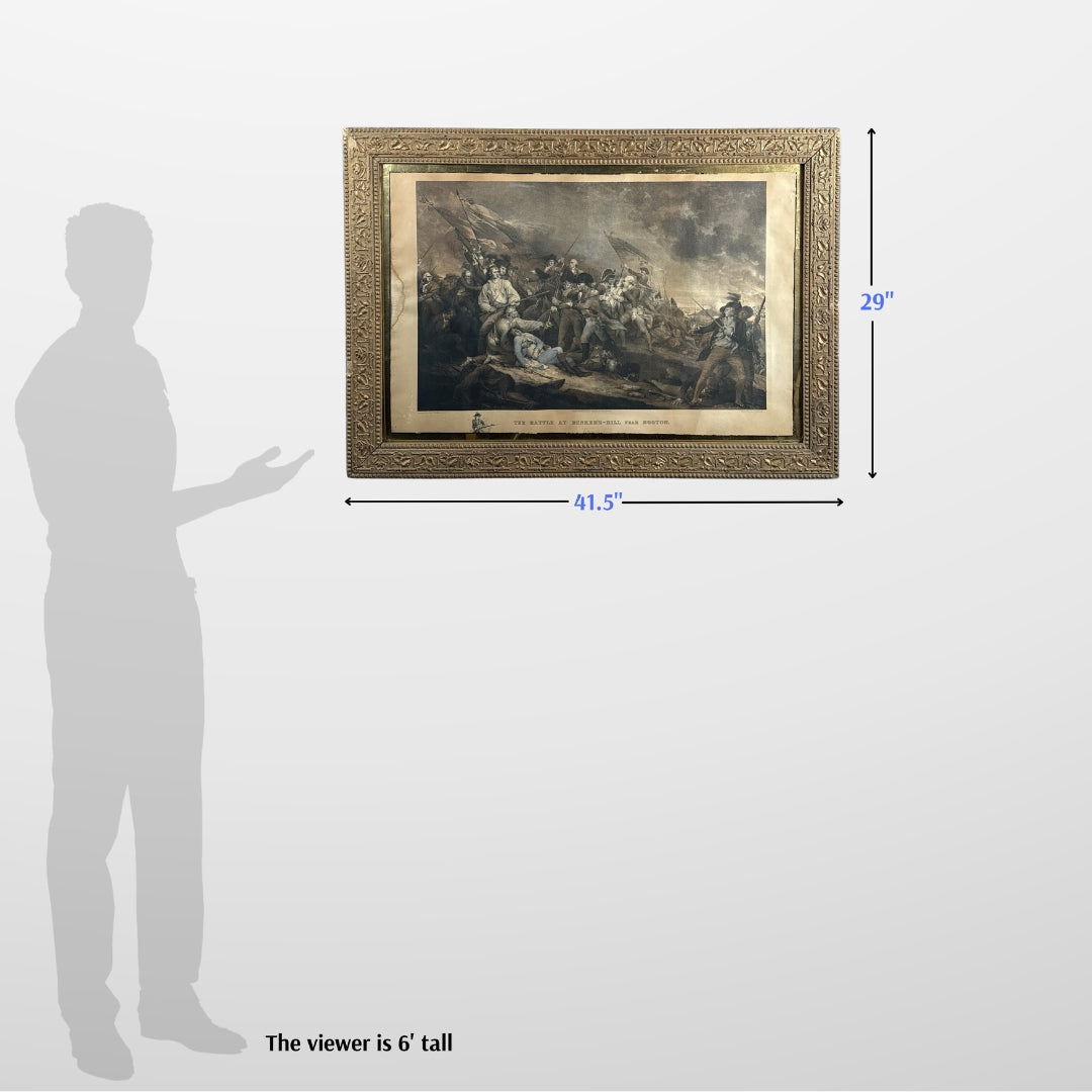 Large engraving of the death of Joseph Warren — "The Battle at Bunker's Hill Near Boston" after John Trumbull — Engraved by artist J.G. Muller — Framed