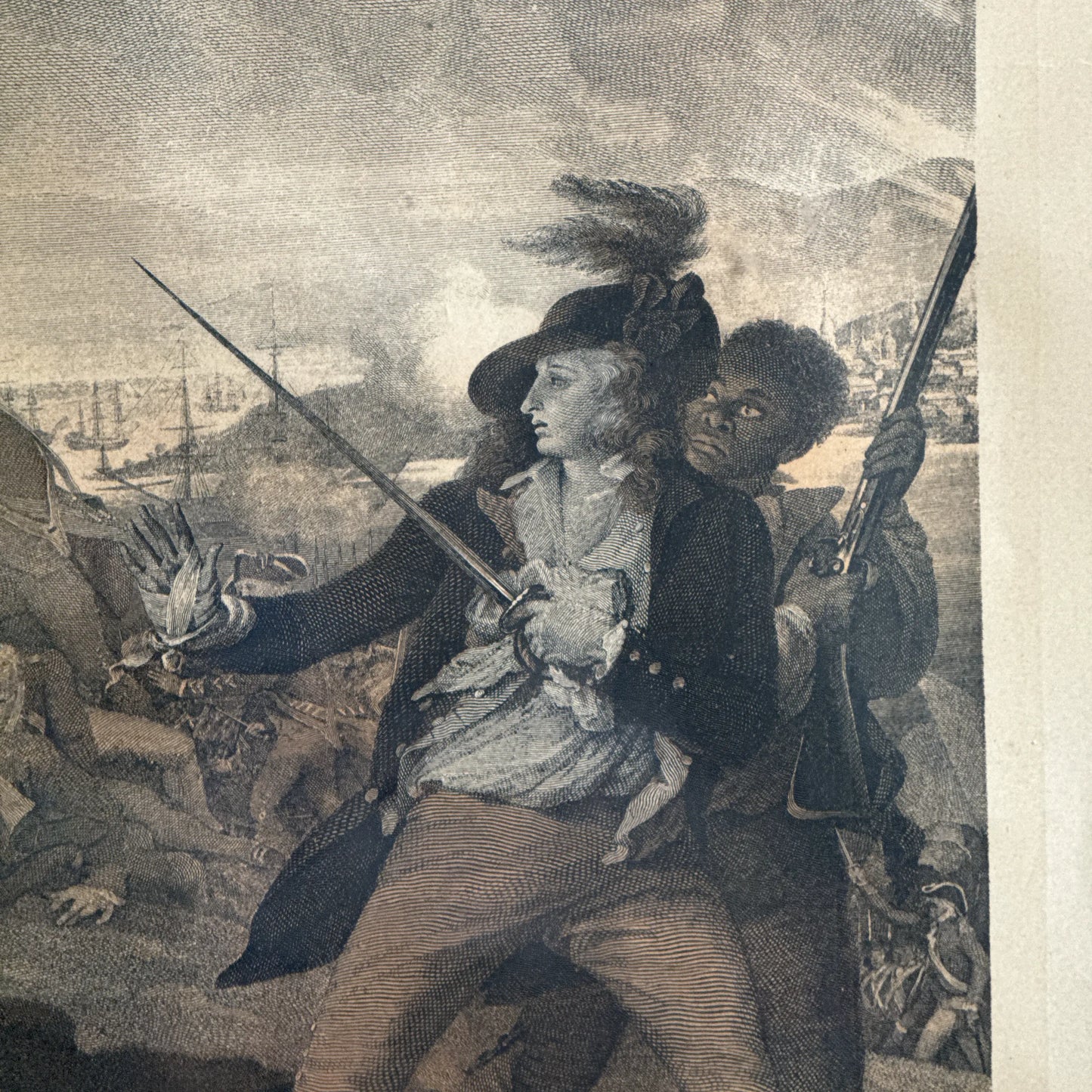 Large engraving of the death of Joseph Warren — "The Battle at Bunker's Hill Near Boston" after John Trumbull — Engraved by artist J.G. Muller — Framed