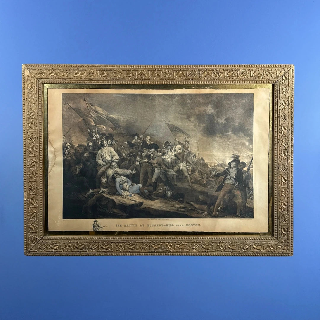 Large engraving of the death of Joseph Warren — "The Battle at Bunker's Hill Near Boston" after John Trumbull — Engraved by artist J.G. Muller — Framed