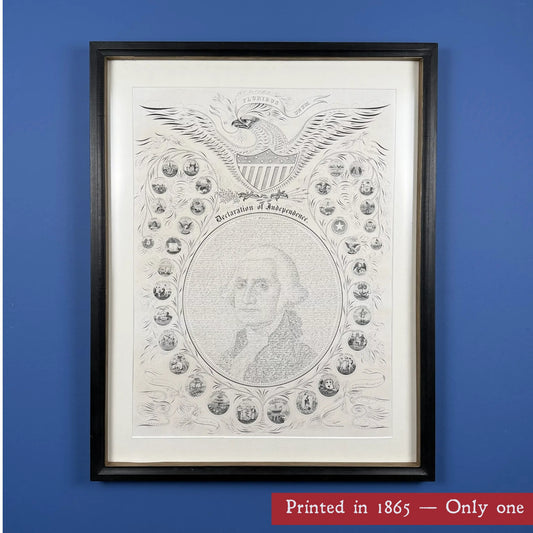 Framed "Declaration of Independence" Calligraphy of George Washington with the seals of 16 states