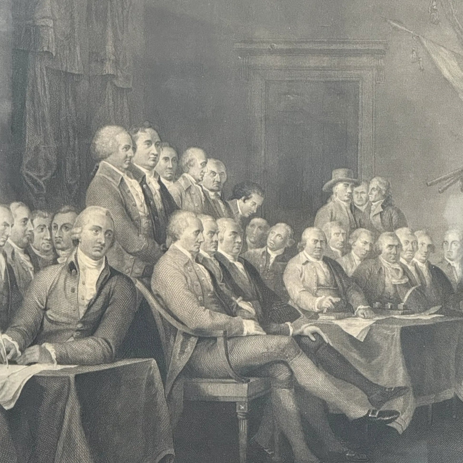 Close-up view of "The Declaration of Independence of the United States of America, July 4th, 1776" Engraving after Trumbull from The History List Store.