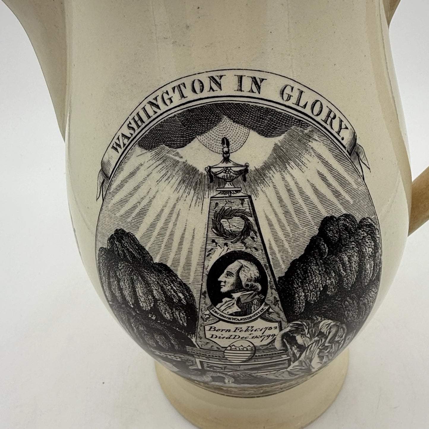 "Washington in Glory — America in Tears" Creamware Pitcher c. 1790