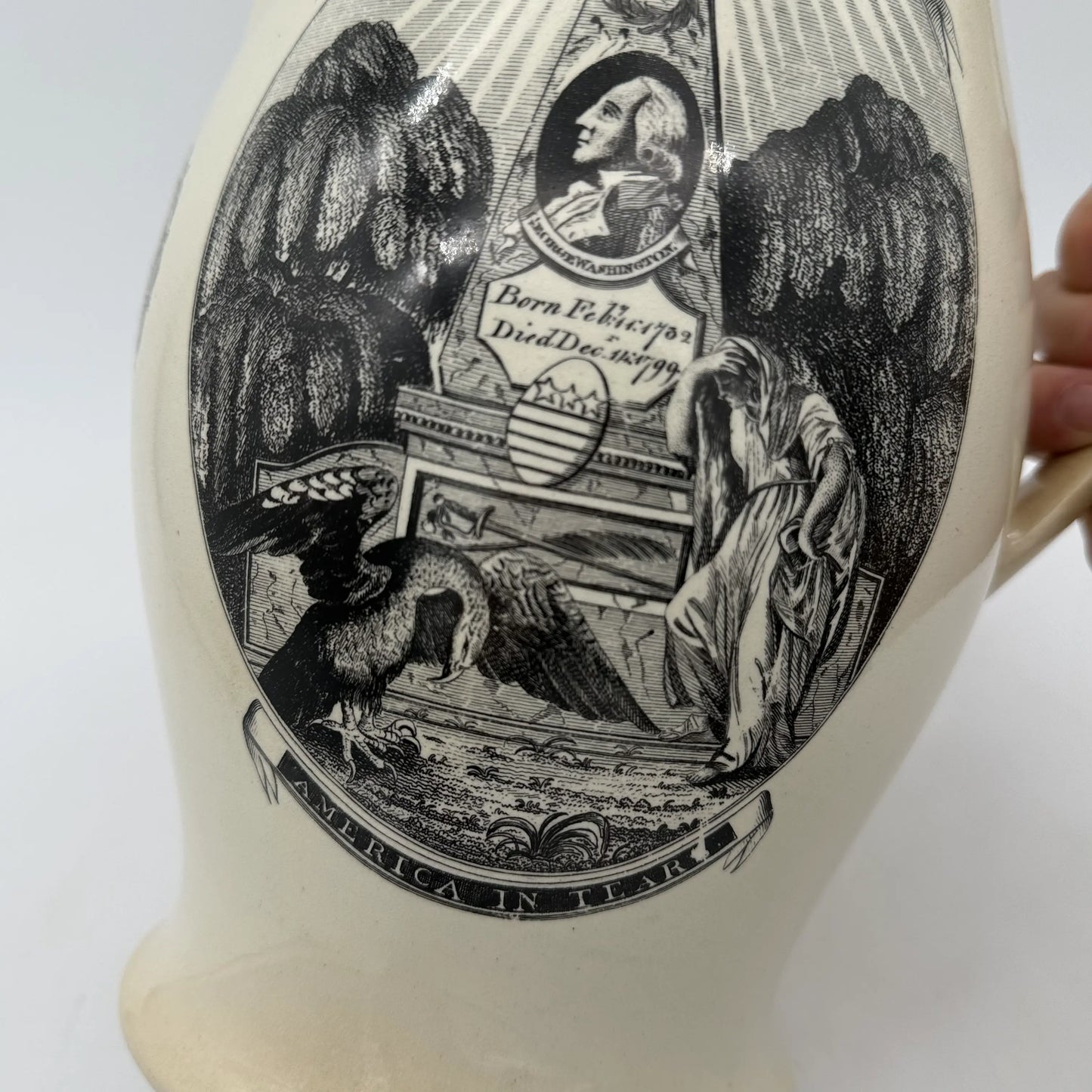 "Washington in Glory — America in Tears" Creamware Pitcher c. 1790