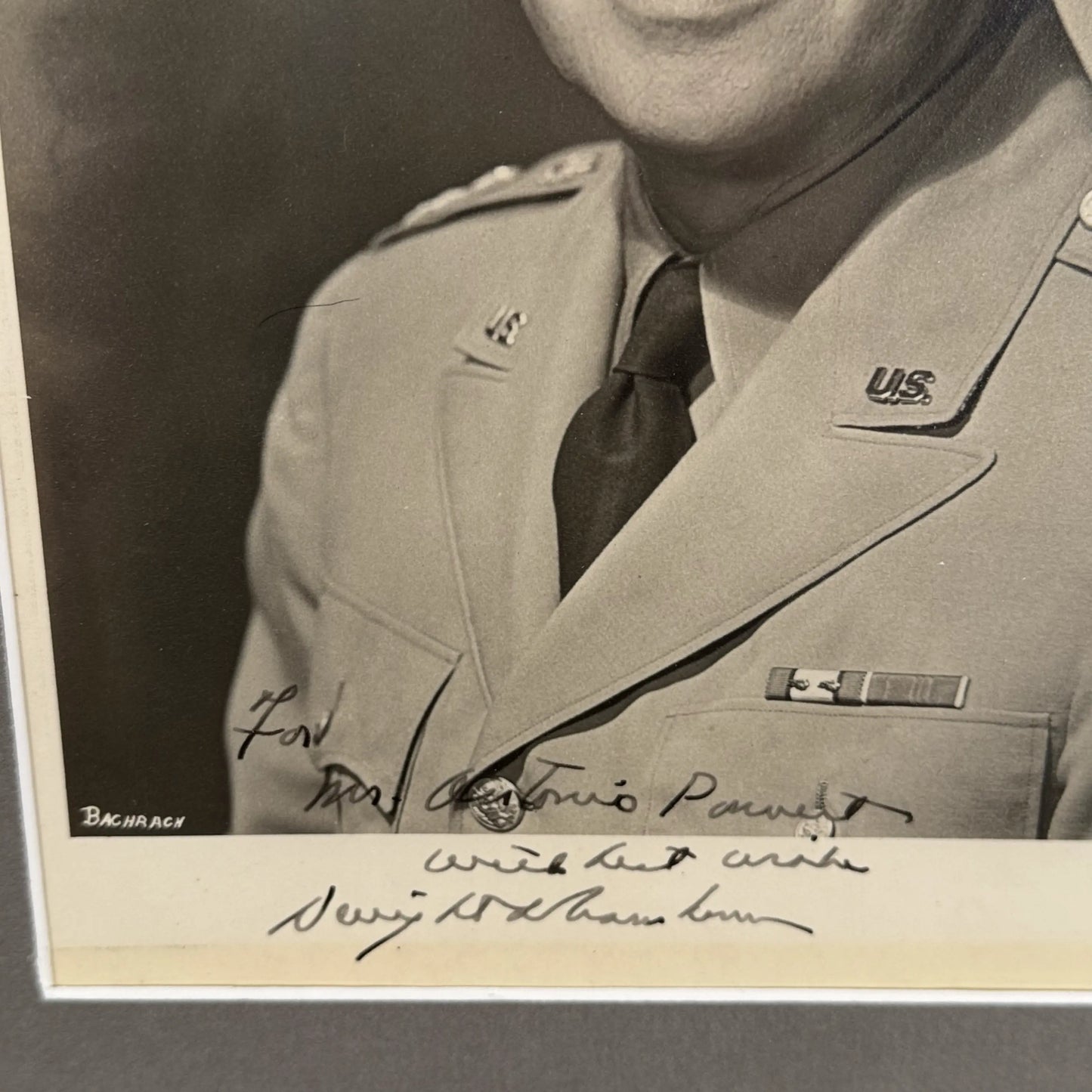 Dwight D. Eisenhower in military dress — Framed signed, inscribed photograph