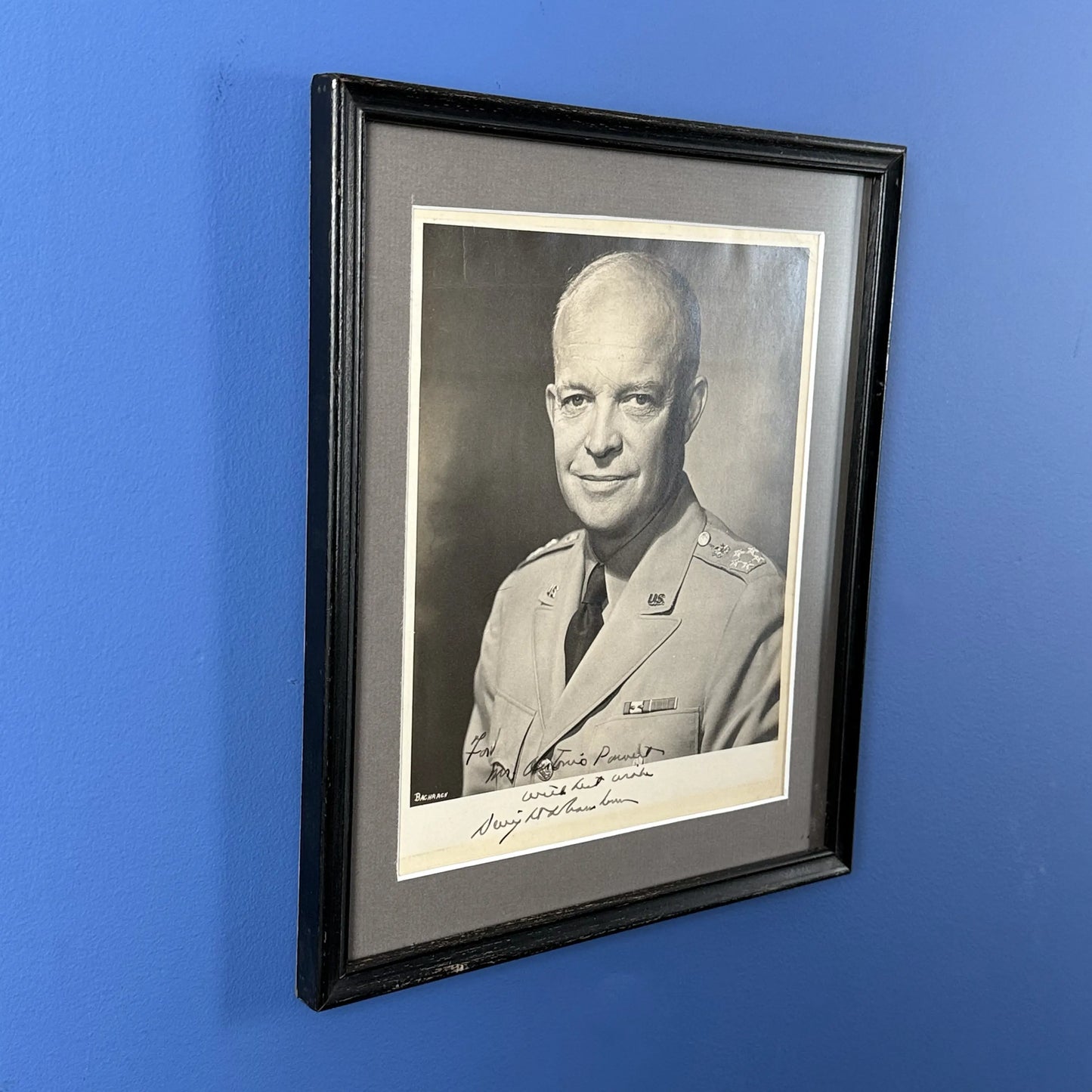 Dwight D. Eisenhower in military dress — Framed signed, inscribed photograph