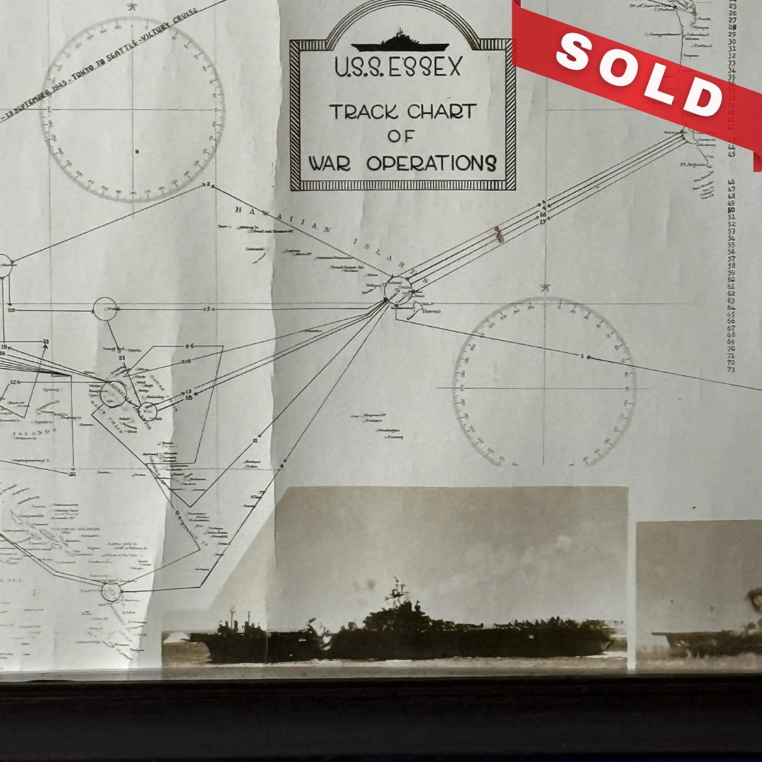 WWII USS Essex Aircraft Carrier Track Chart of War Operations in WWII