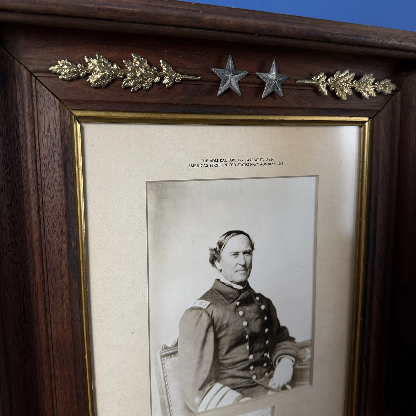 U.S. Navy's First Admiral, David G. Farragut, with photo and signature — Framed