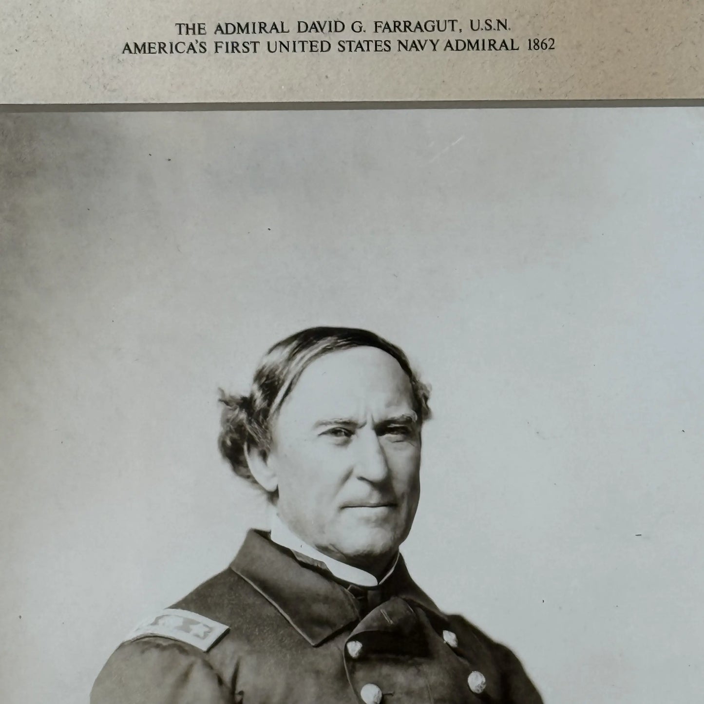 U.S. Navy's First Admiral, David G. Farragut, with photo and signature — Framed