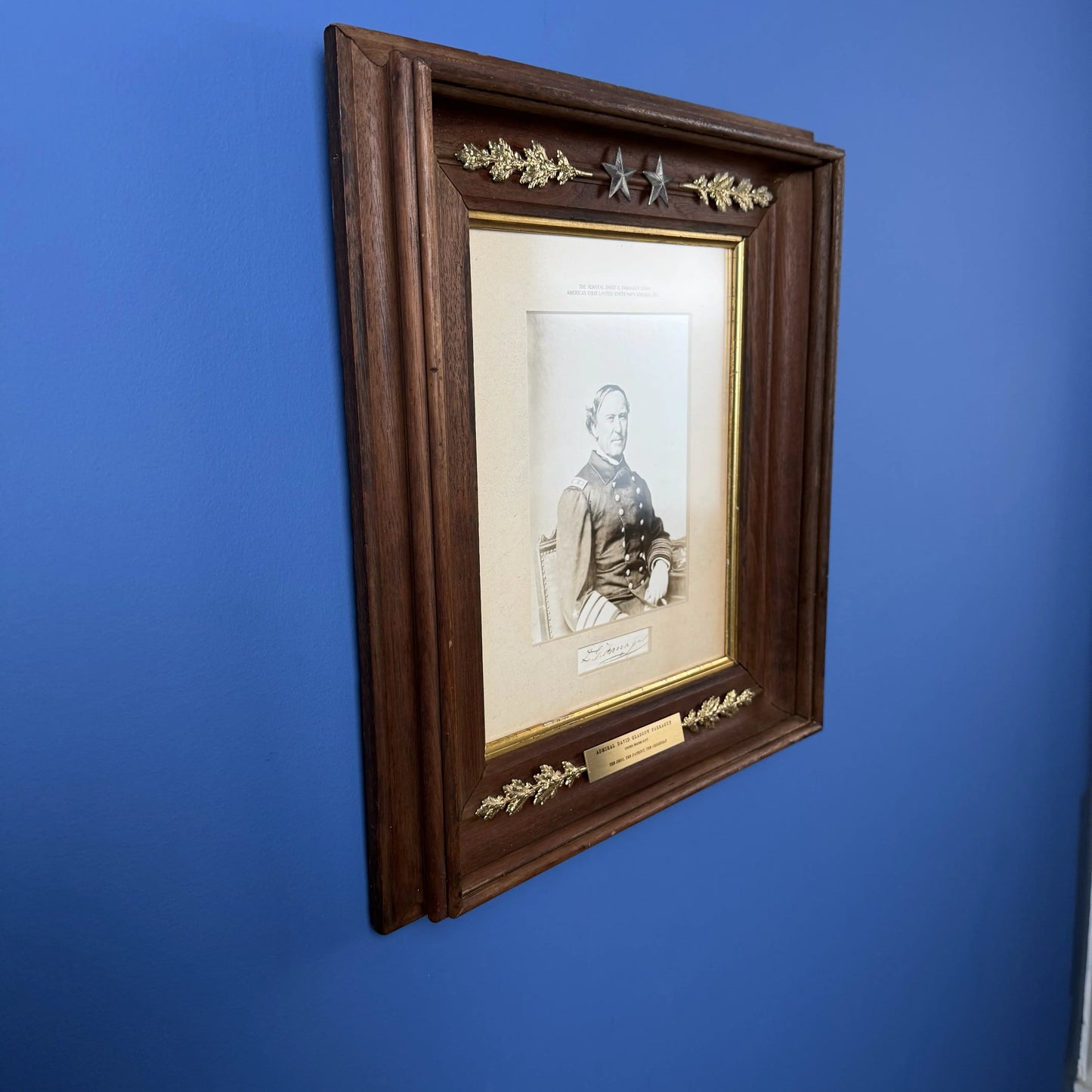 U.S. Navy's First Admiral, David G. Farragut, with photo and signature — Framed