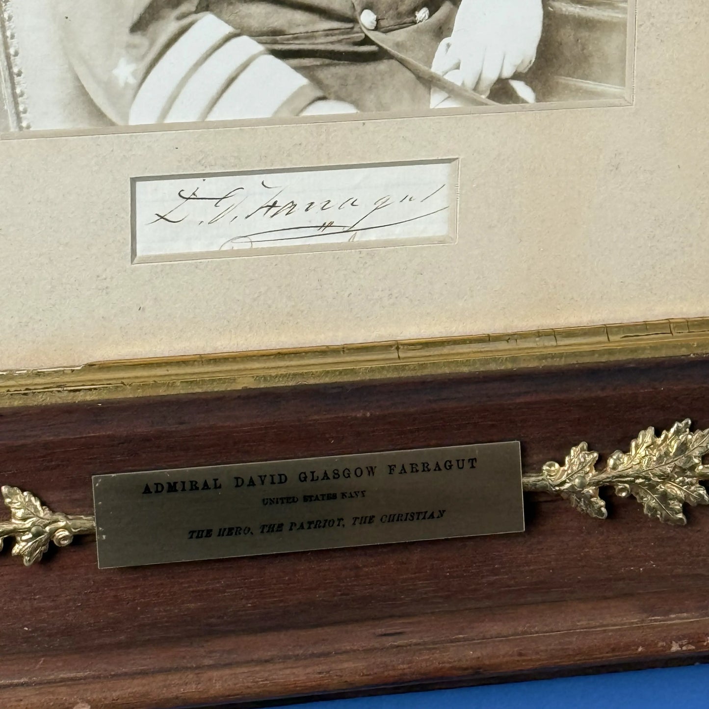 U.S. Navy's First Admiral, David G. Farragut, with photo and signature — Framed