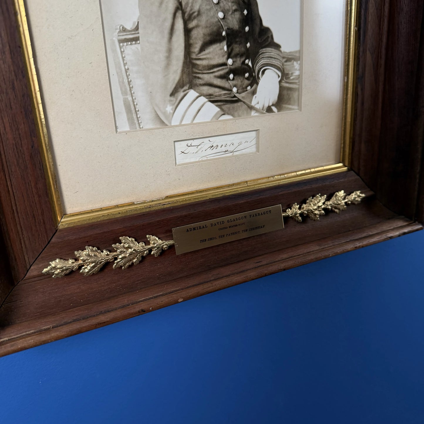 U.S. Navy's First Admiral, David G. Farragut, with photo and signature — Framed