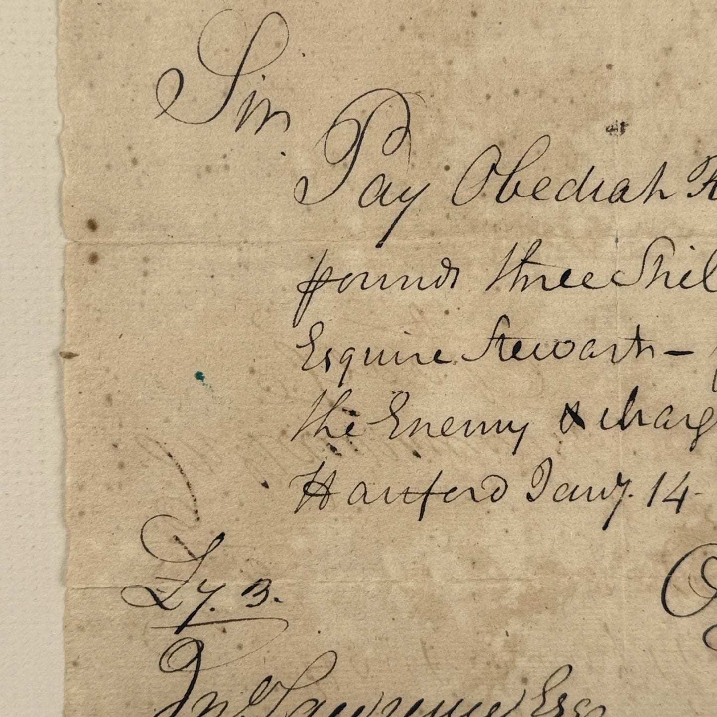 1778 handwritten document to pay for items taken "by the enemy" — Signed by future Chief Justice Oliver Ellsworth