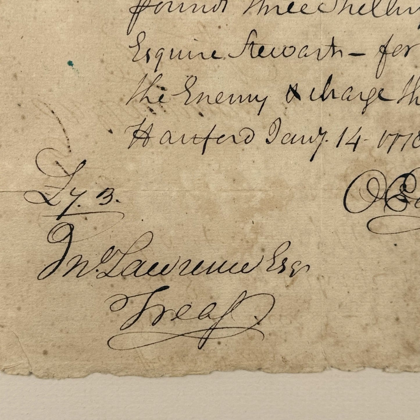 1778 handwritten document to pay for items taken "by the enemy" — Signed by future Chief Justice Oliver Ellsworth