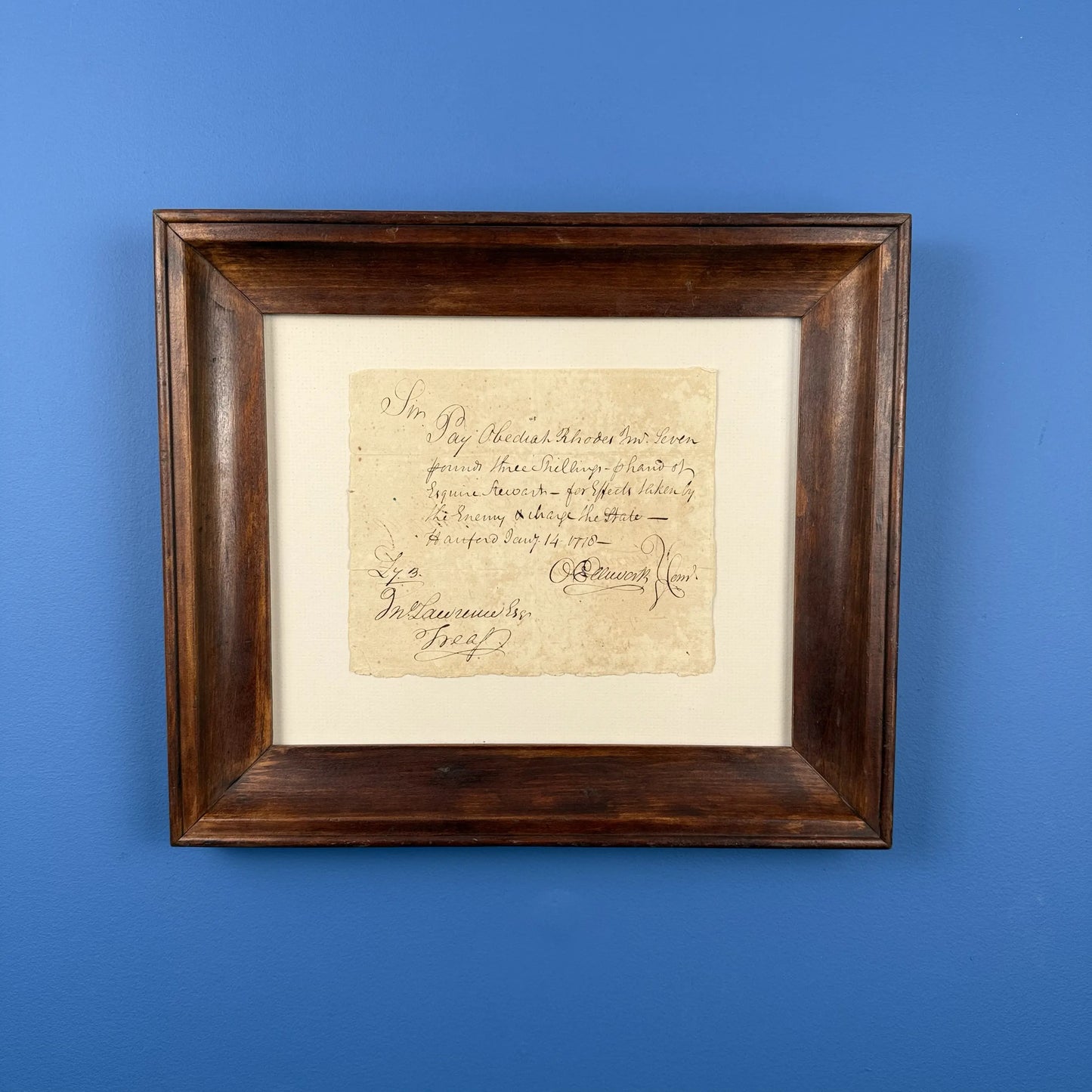 1778 handwritten document to pay for items taken "by the enemy" — Signed by future Chief Justice Oliver Ellsworth