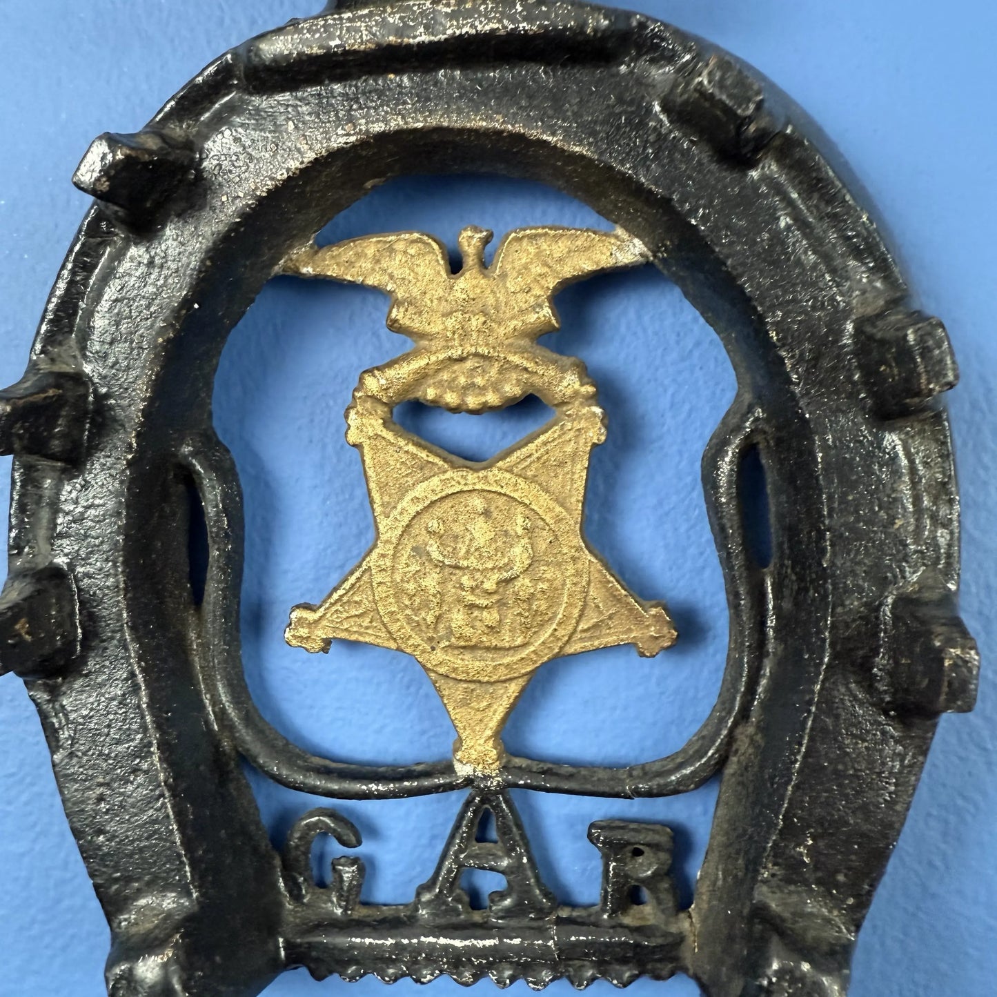 Grand Army of the Republic Cast Iron Horseshoe trivet with GAR Star and Eagle