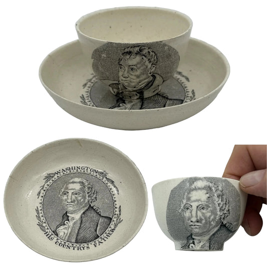 Washington and Lafayette Transferware Cup and Saucer