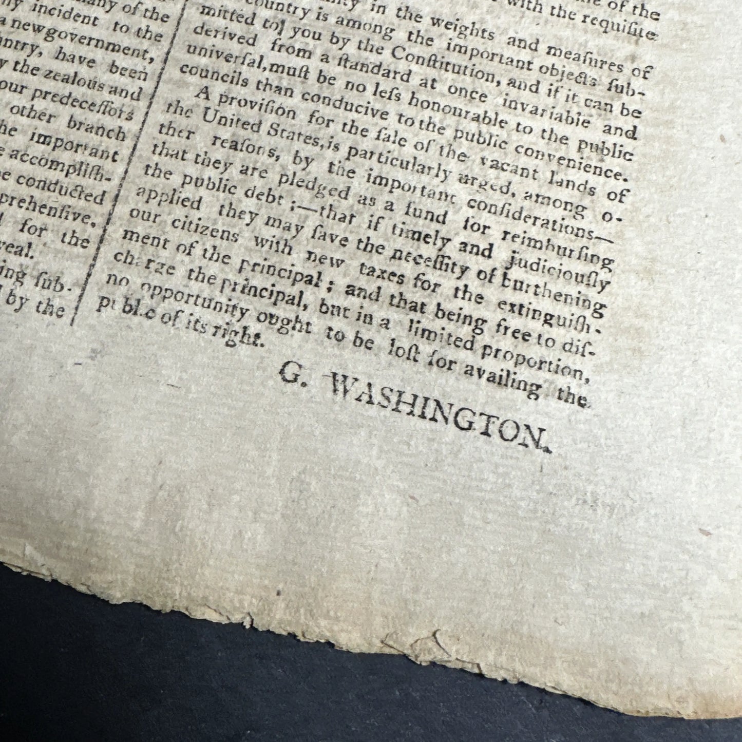 1791 Newspaper reporting Washington’s State of the Union Address
