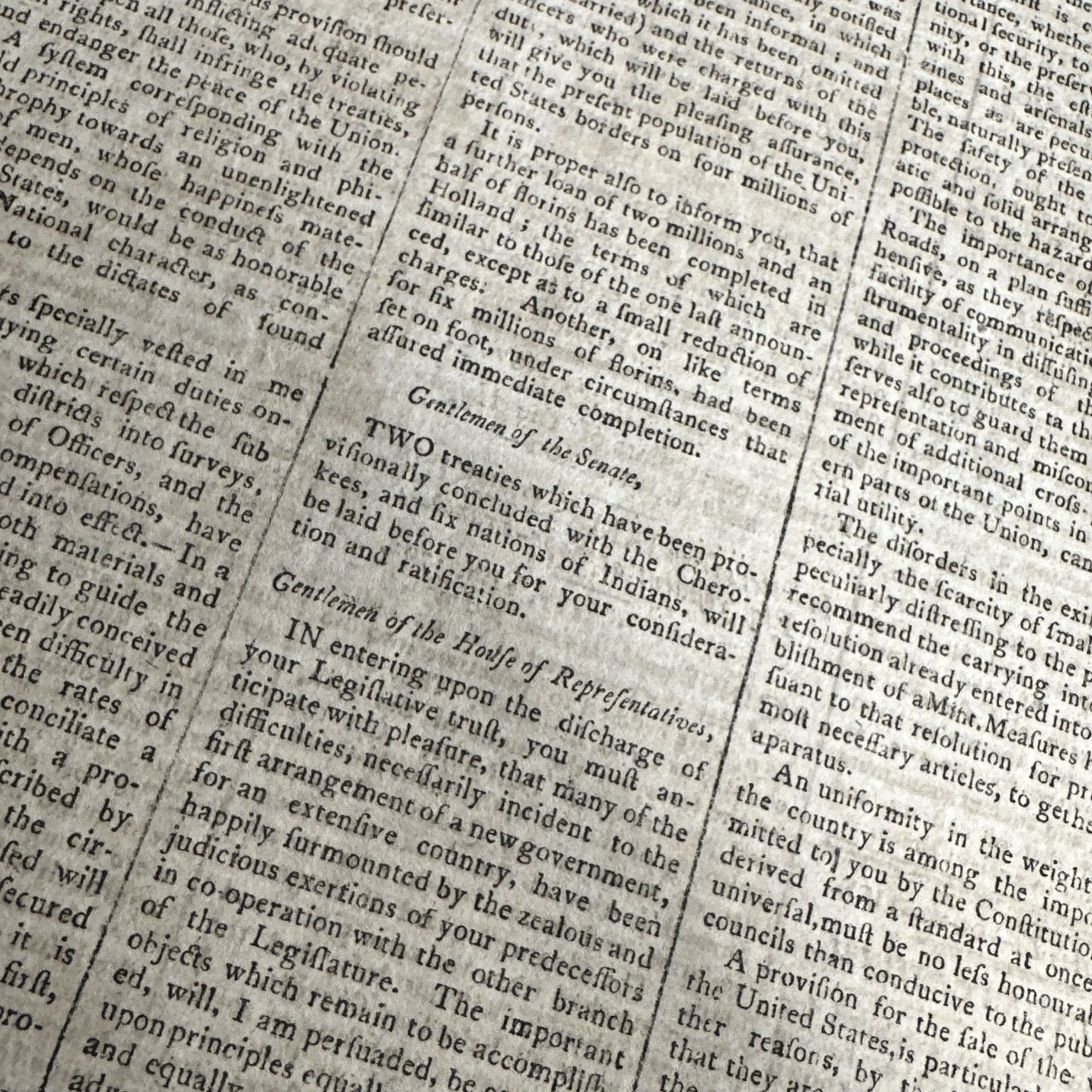 1791 Newspaper reporting Washington’s State of the Union Address