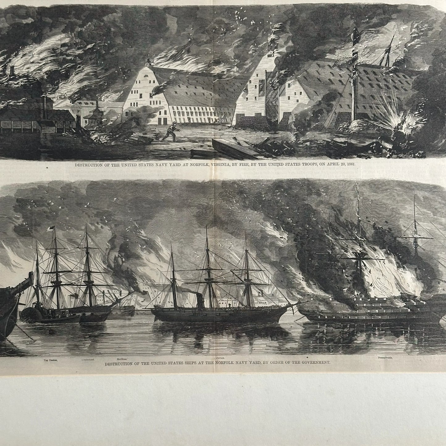 Framed Harpers Magazine Double-page spread of the early days of the Civil War