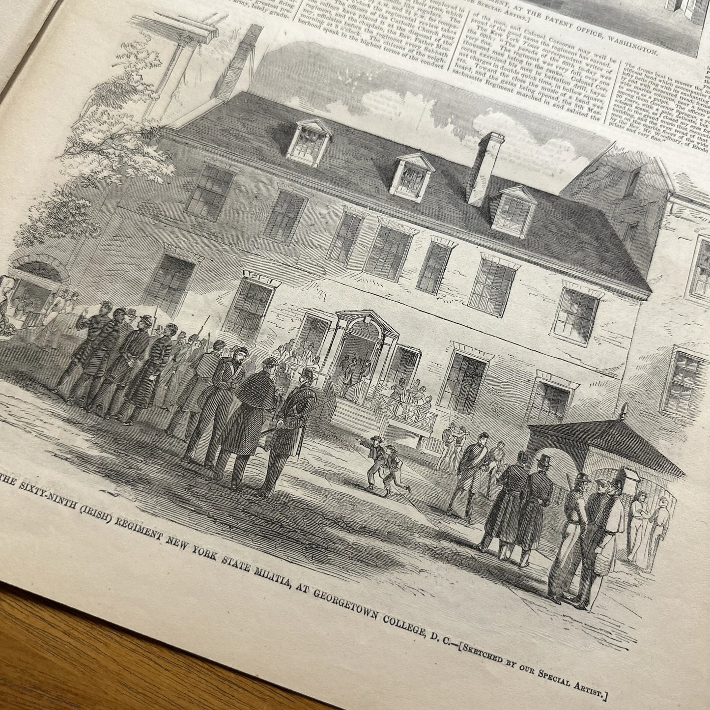 "Harper's Weekly" for June 1, 1861 with a large illustration of the Quarters of the 69th (Irish) regiment NY State Militia, at Georgetown College in Washington