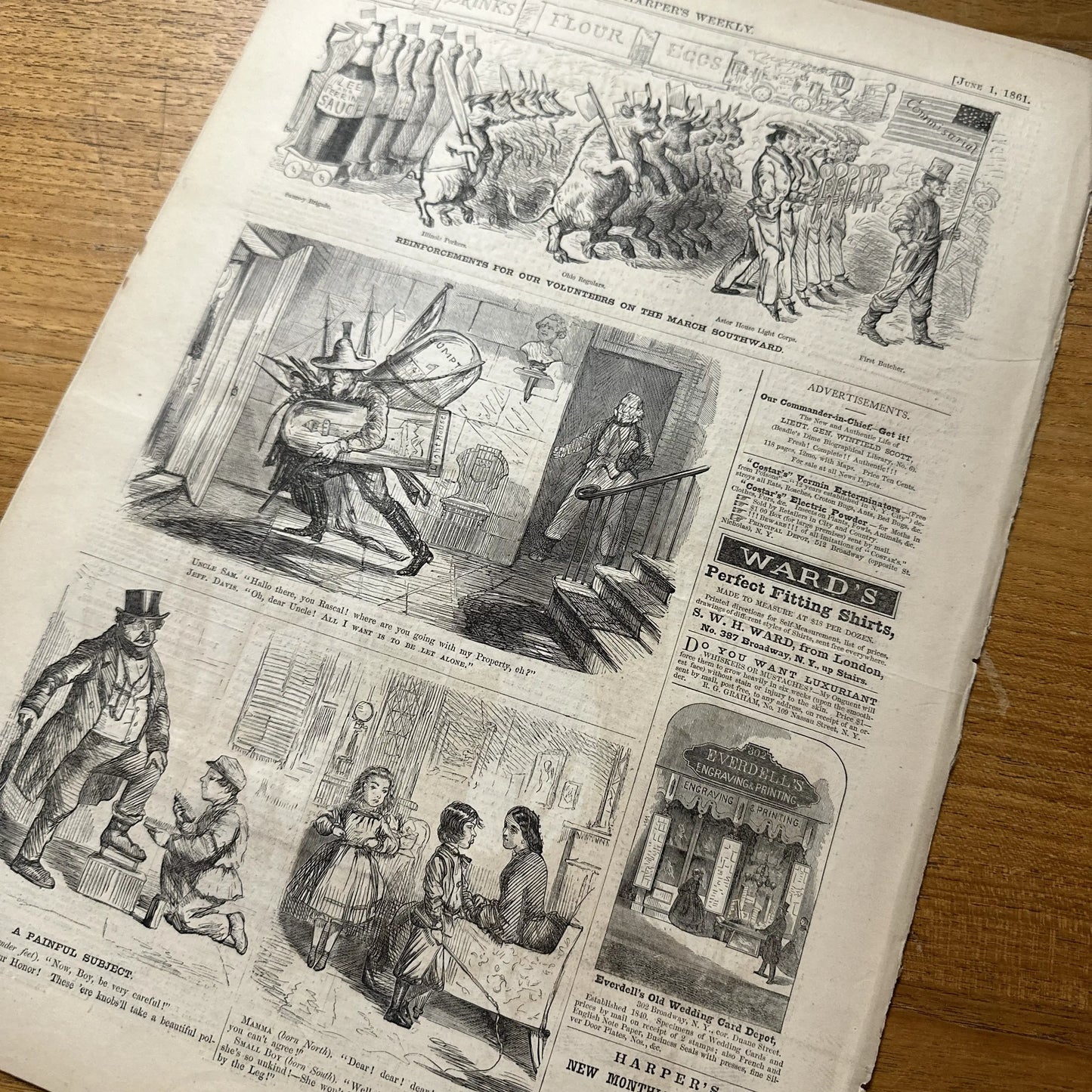 "Harper's Weekly" for June 1, 1861 with a large illustration of the Quarters of the 69th (Irish) regiment NY State Militia, at Georgetown College in Washington
