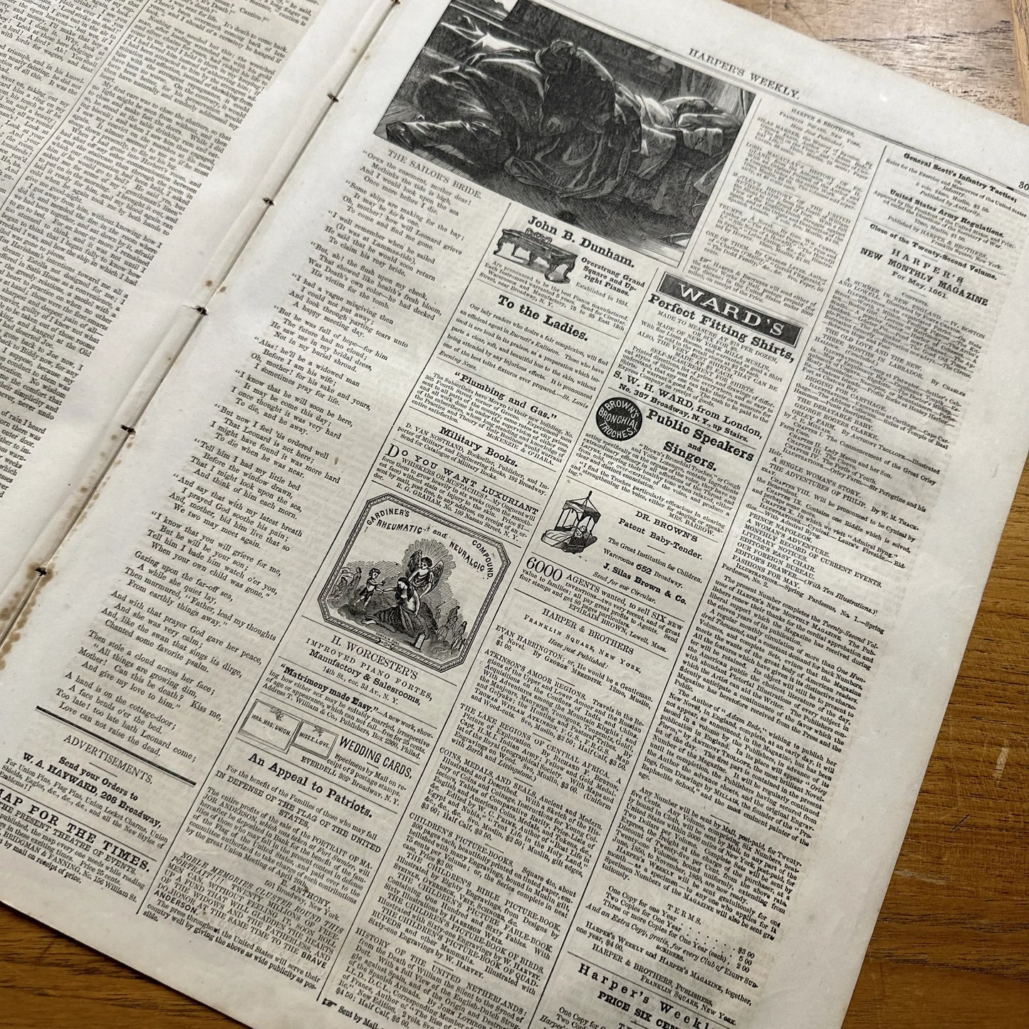 "Harper's Weekly" for May 11, 1861 with a large illustration of the 69th Irish regiment embarking on USS James Adger for the war