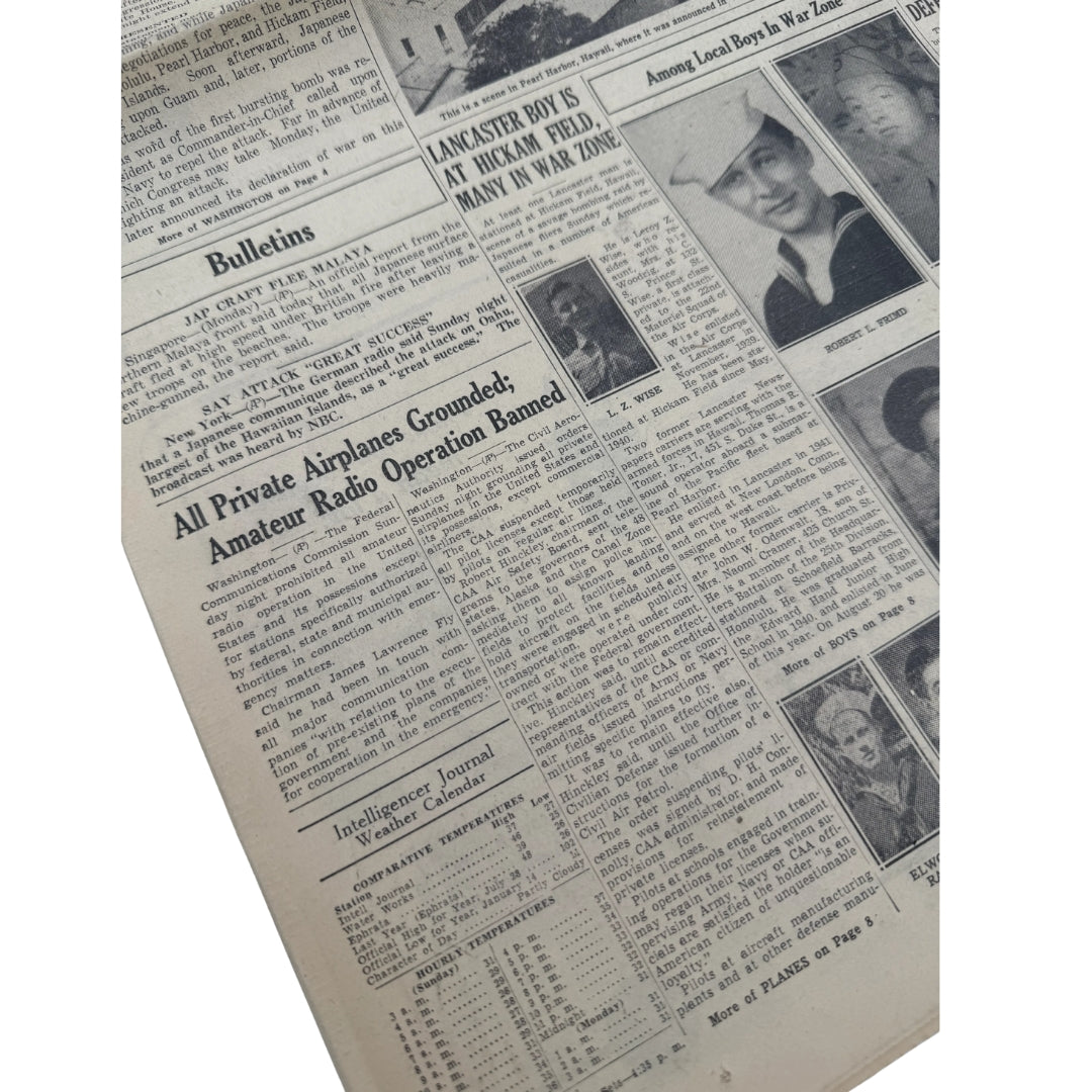 Newspapers covering of the Attack on Pearl Harbor on December 8, 1941 and the Japanese Surrender in 1945