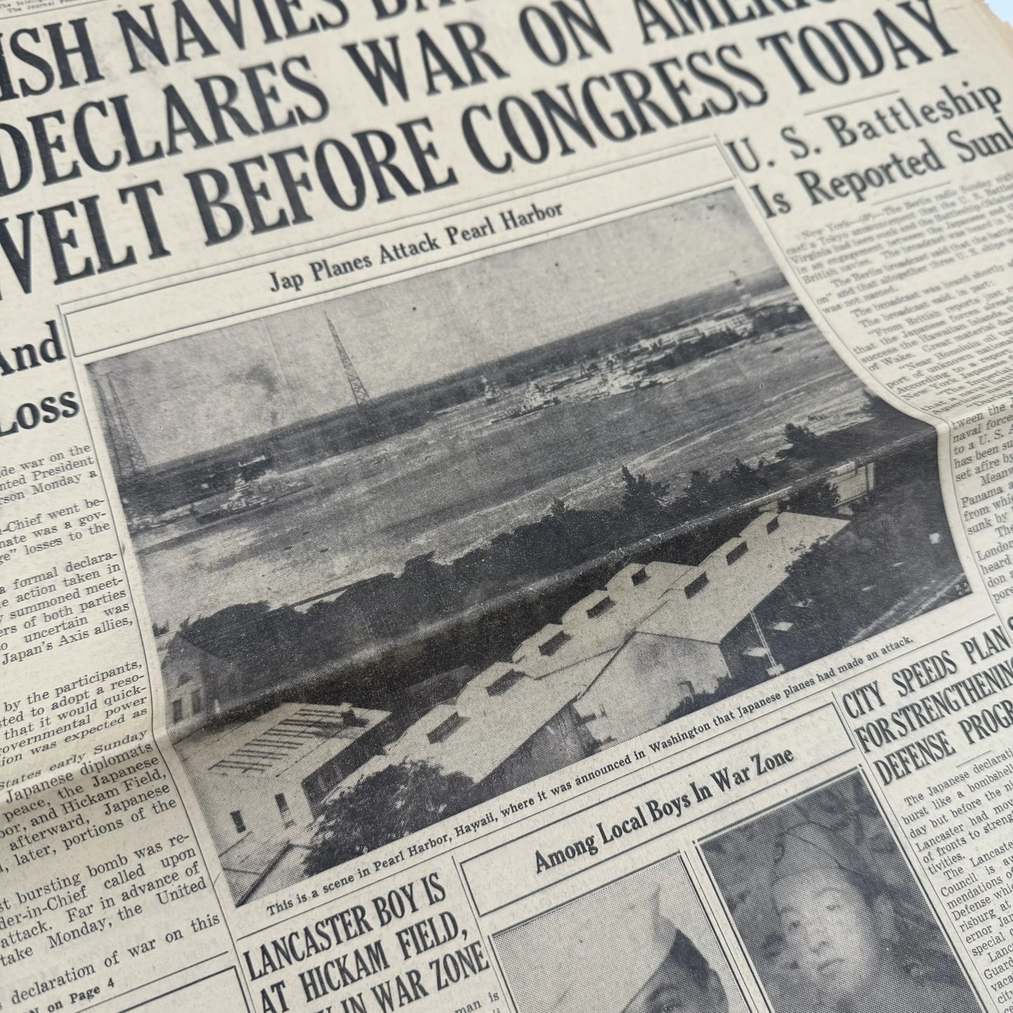 Newspapers covering of the Attack on Pearl Harbor on December 8, 1941 and the Japanese Surrender in 1945
