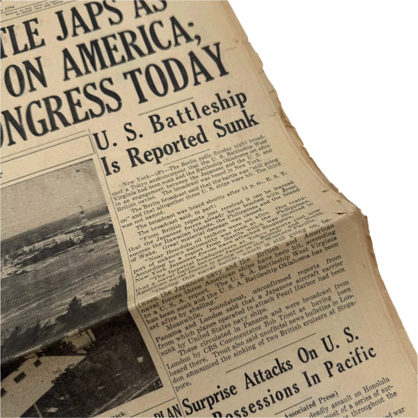 Newspapers covering of the Attack on Pearl Harbor on December 8, 1941 and the Japanese Surrender in 1945