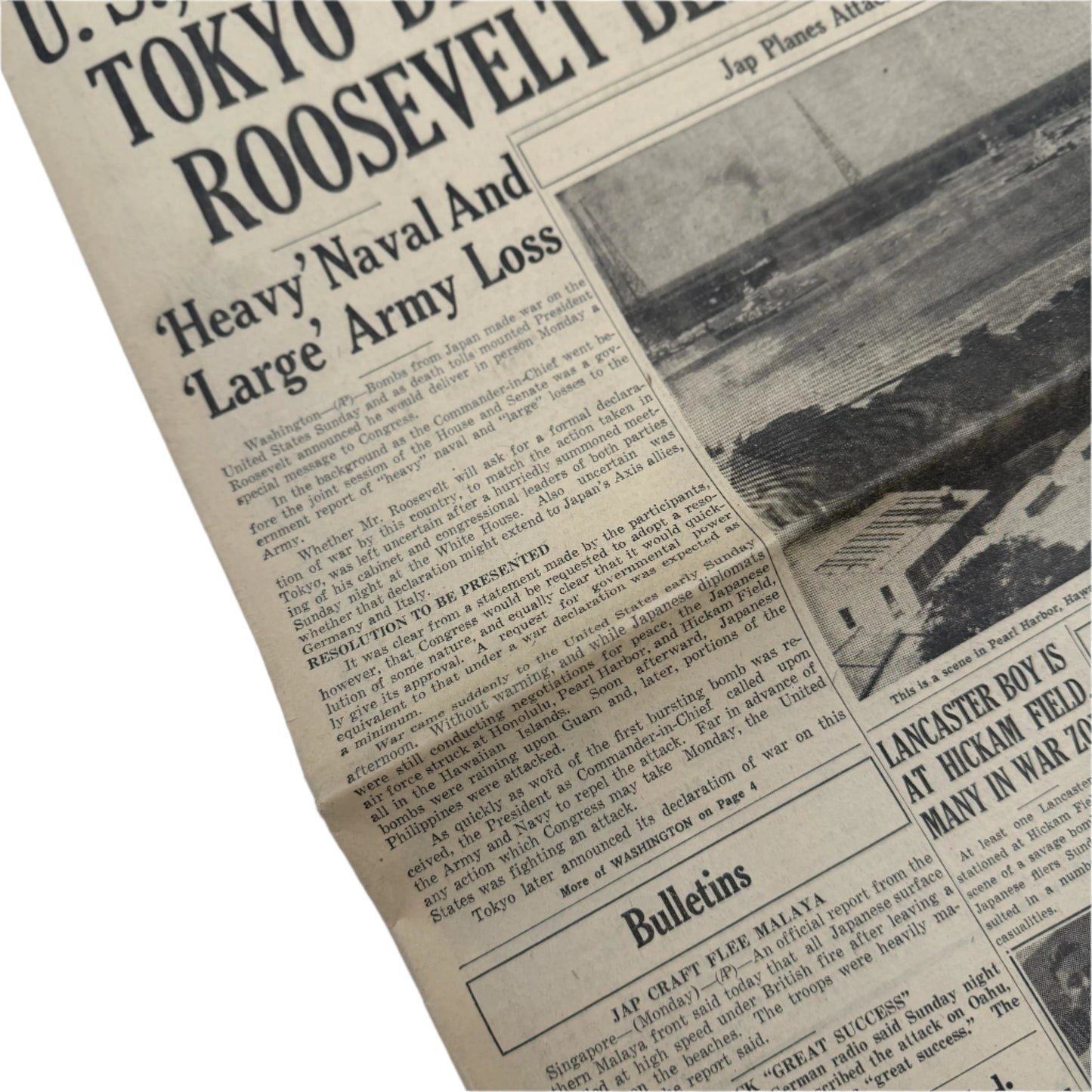 Newspapers covering of the Attack on Pearl Harbor on December 8, 1941 and the Japanese Surrender in 1945