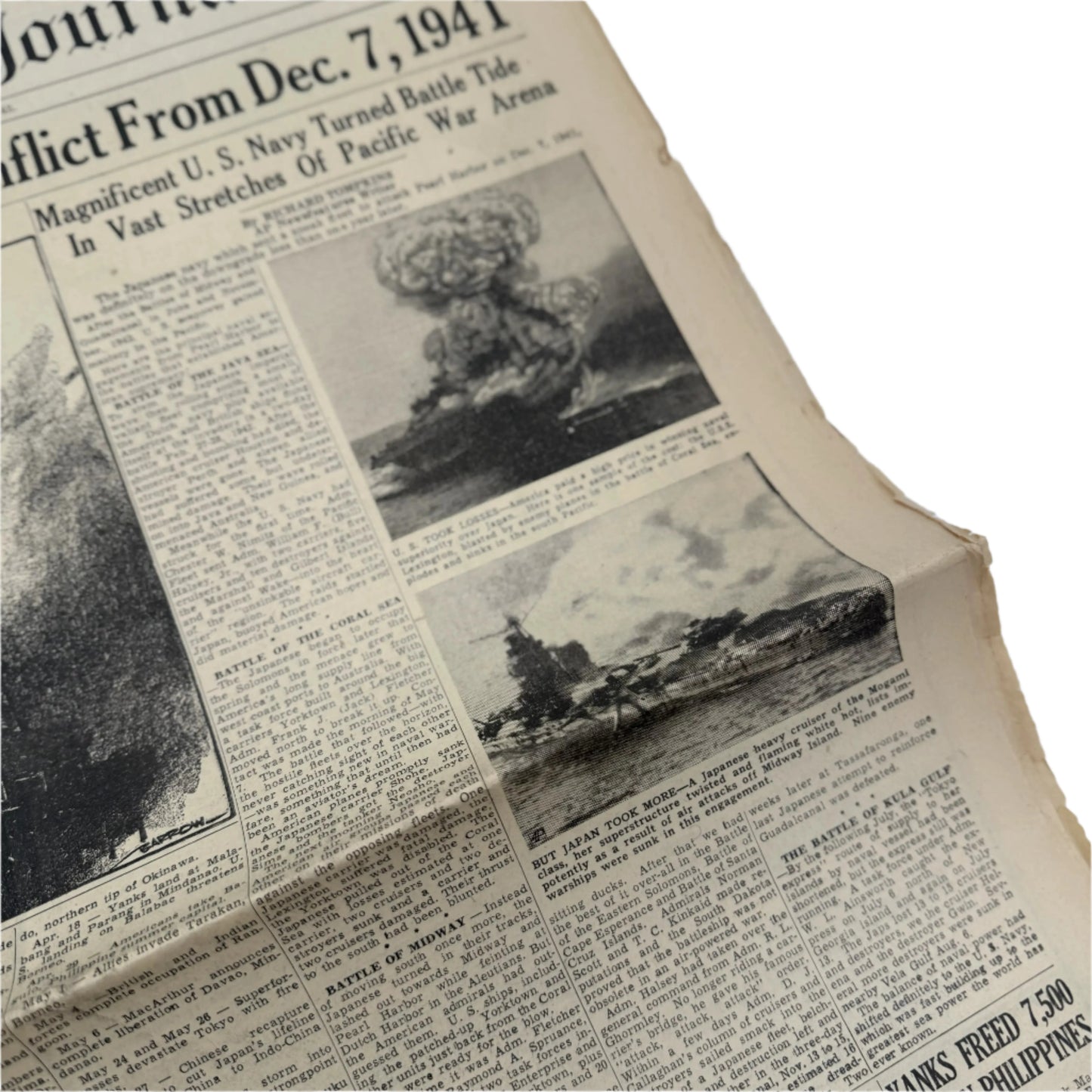 Newspapers covering of the Attack on Pearl Harbor on December 8, 1941 and the Japanese Surrender in 1945