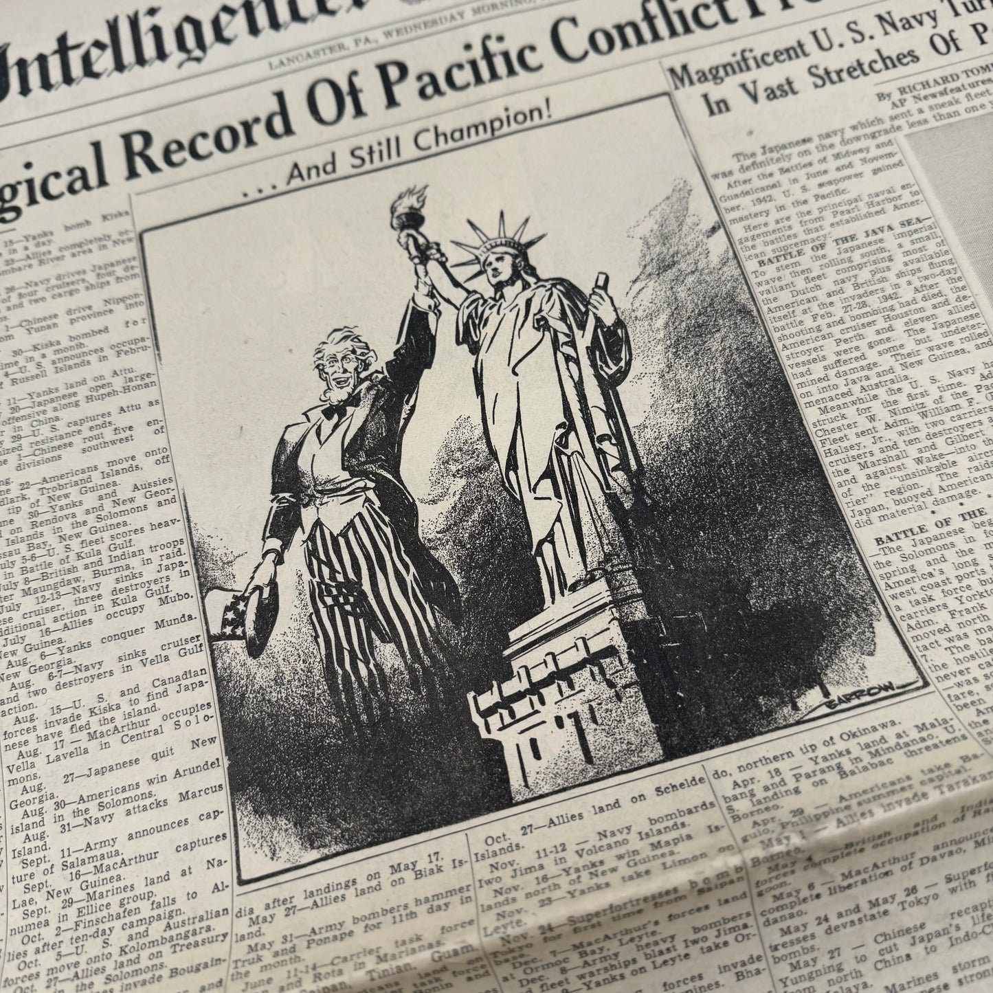 Newspapers covering of the Attack on Pearl Harbor on December 8, 1941 and the Japanese Surrender in 1945