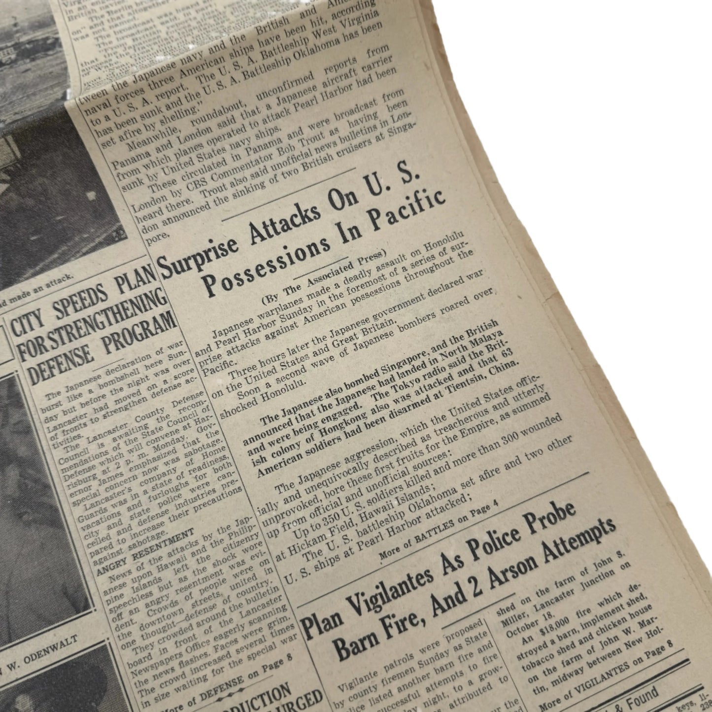 Newspapers covering of the Attack on Pearl Harbor on December 8, 1941 and the Japanese Surrender in 1945