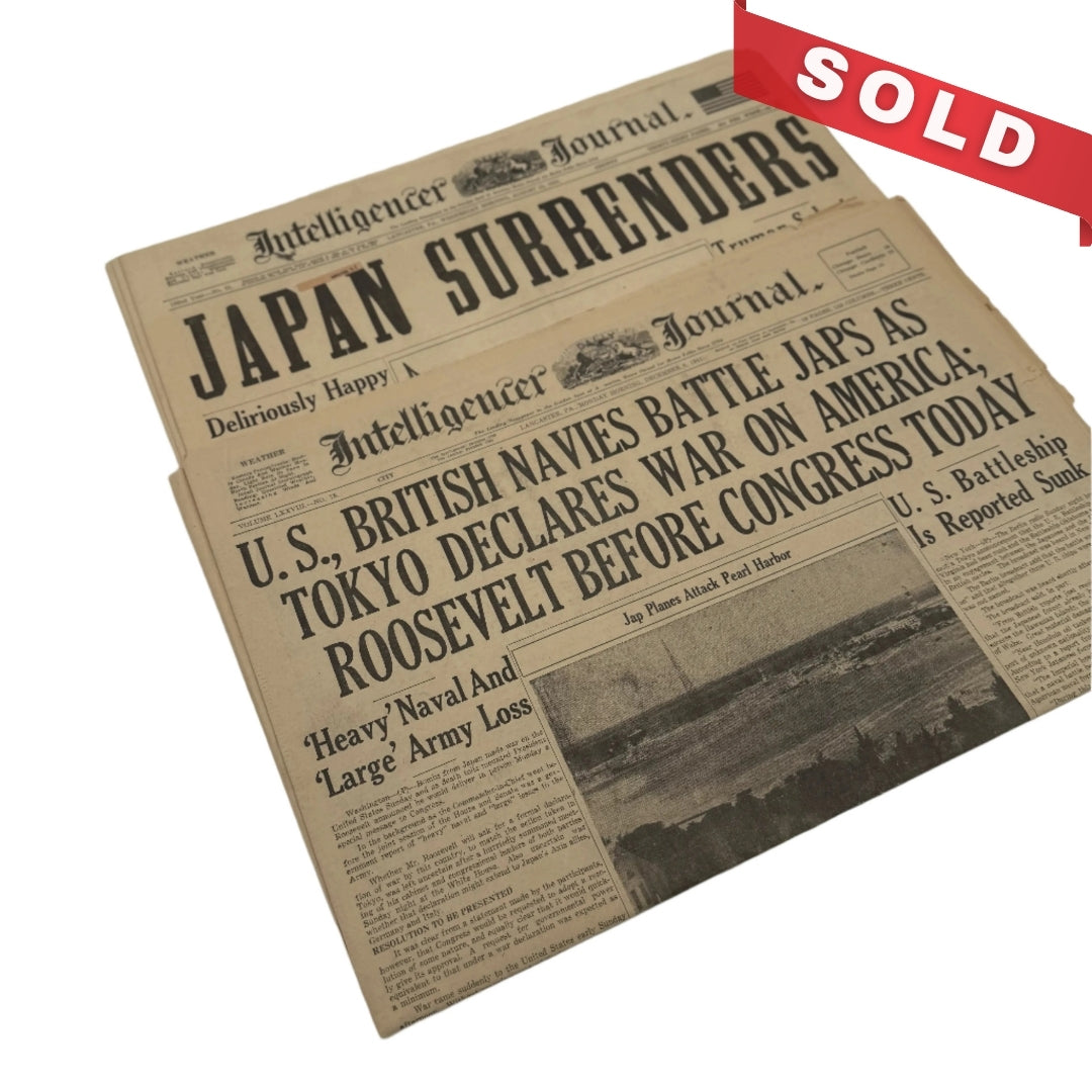 Newspapers covering of the Attack on Pearl Harbor on December 8, 1941 and the Japanese Surrender in 1945