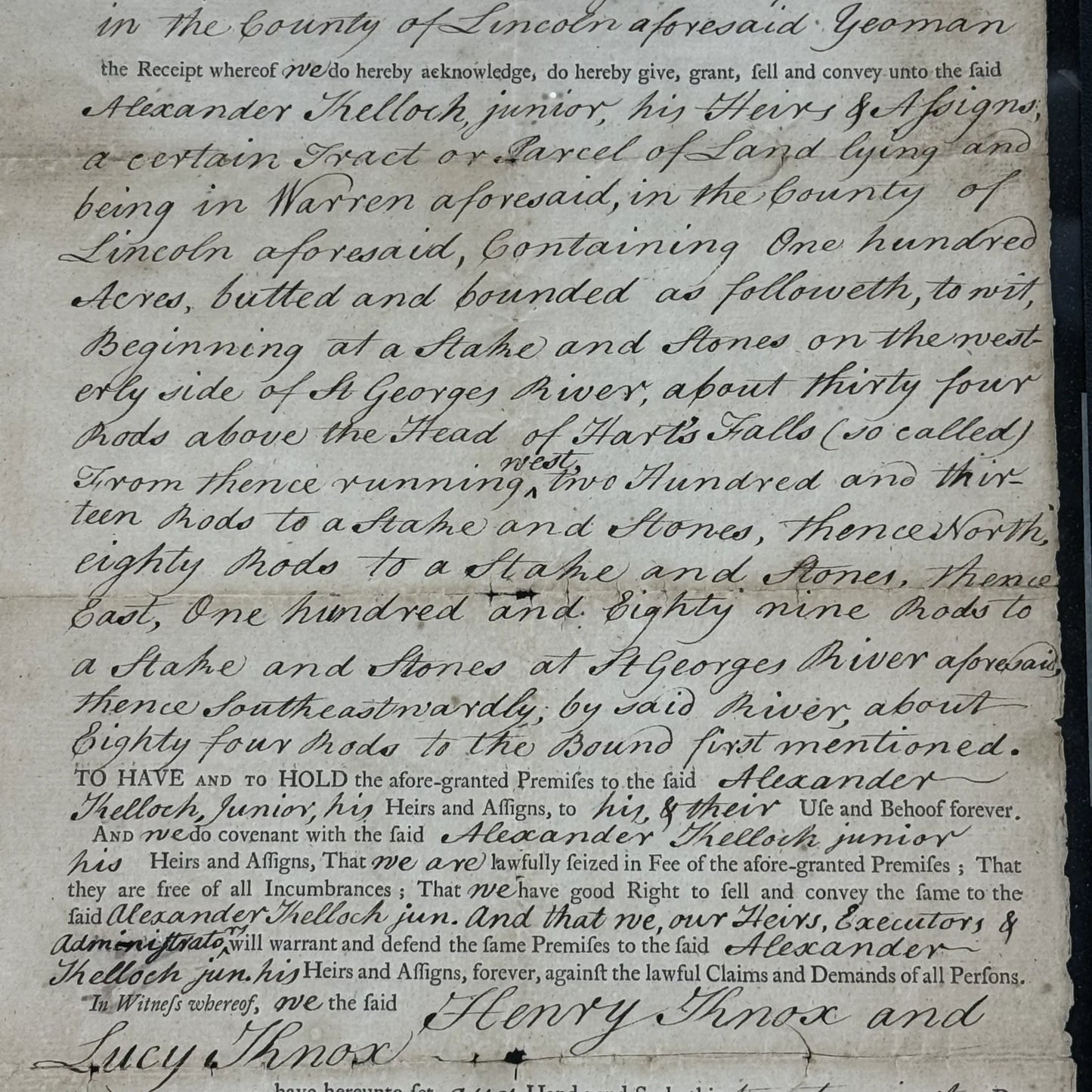 Deed signed by Henry Knox and Lucy Knox — 1797