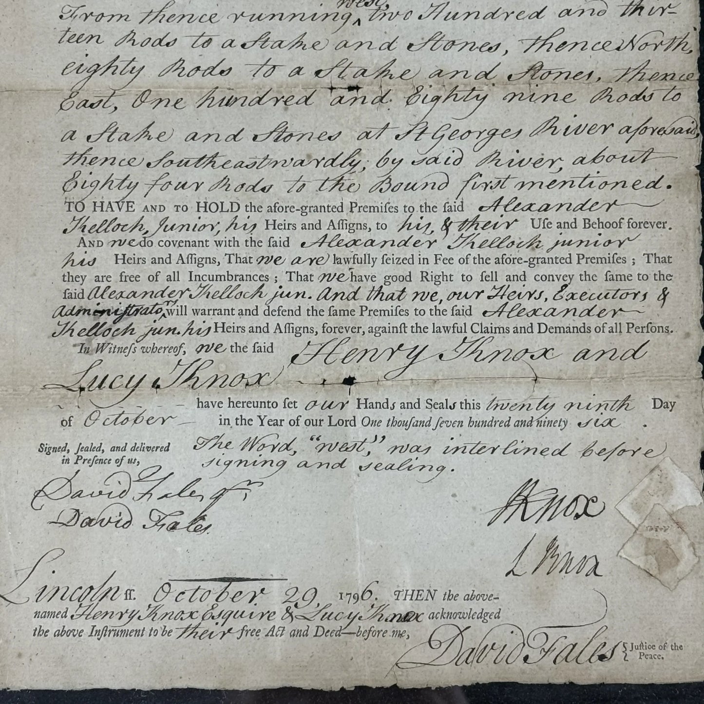 Deed signed by Henry Knox and Lucy Knox — 1797