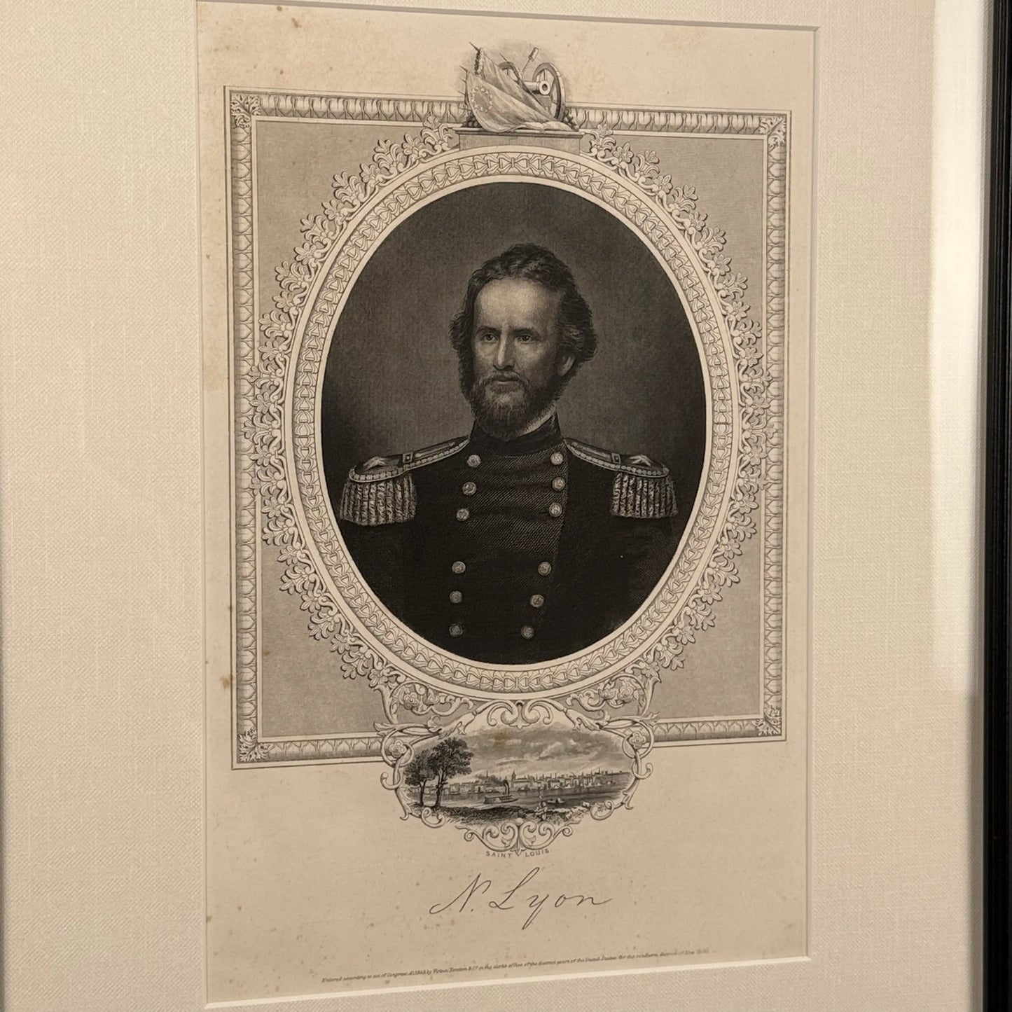 Engraving of General Nathaniel Lyon — Framed print — 1866