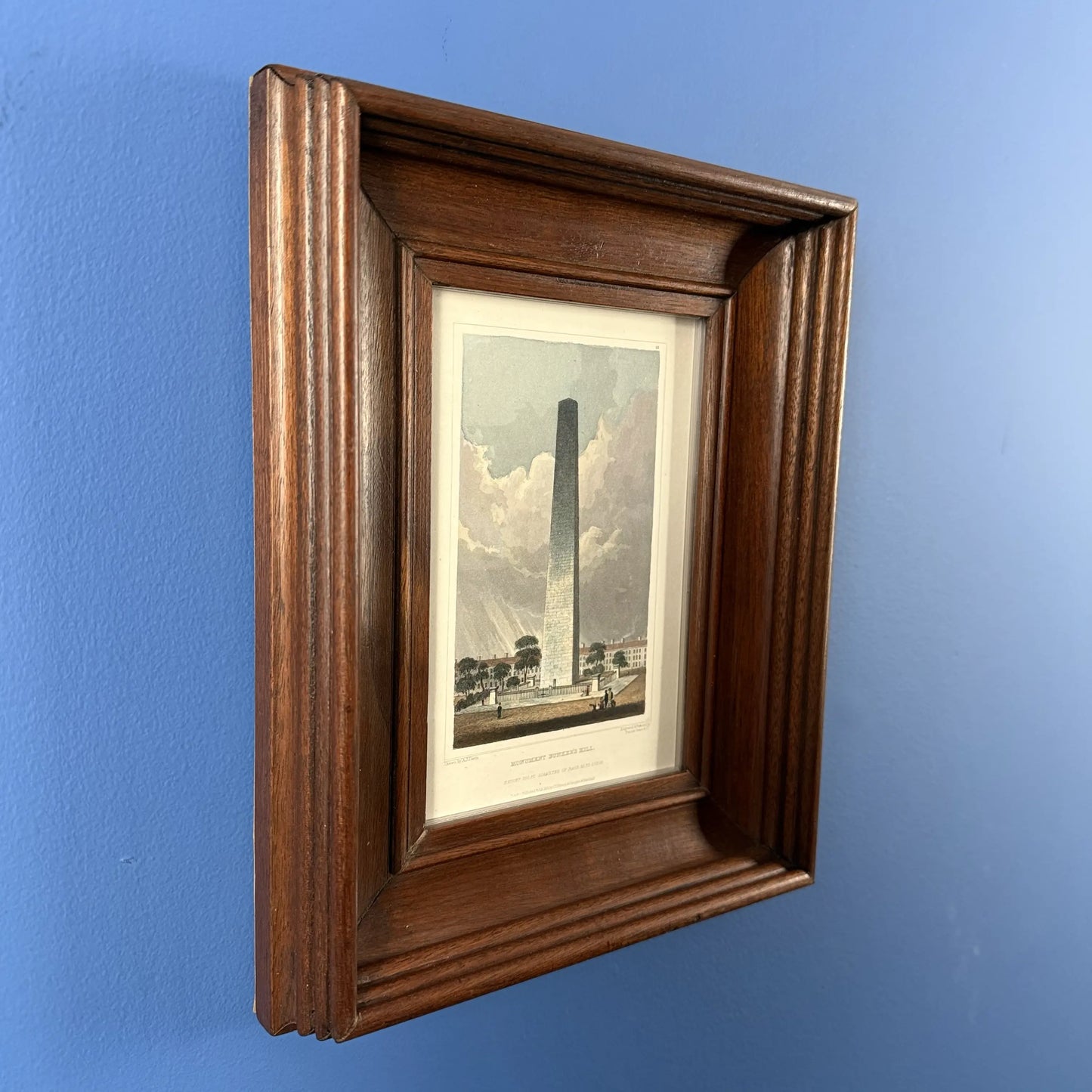 "Monument Bunker's Hill" — 1831 — Colored print in an antique frame