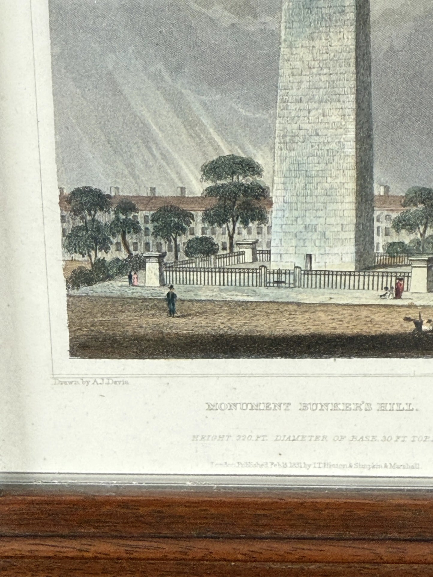 "Monument Bunker's Hill" — 1831 — Colored print in an antique frame